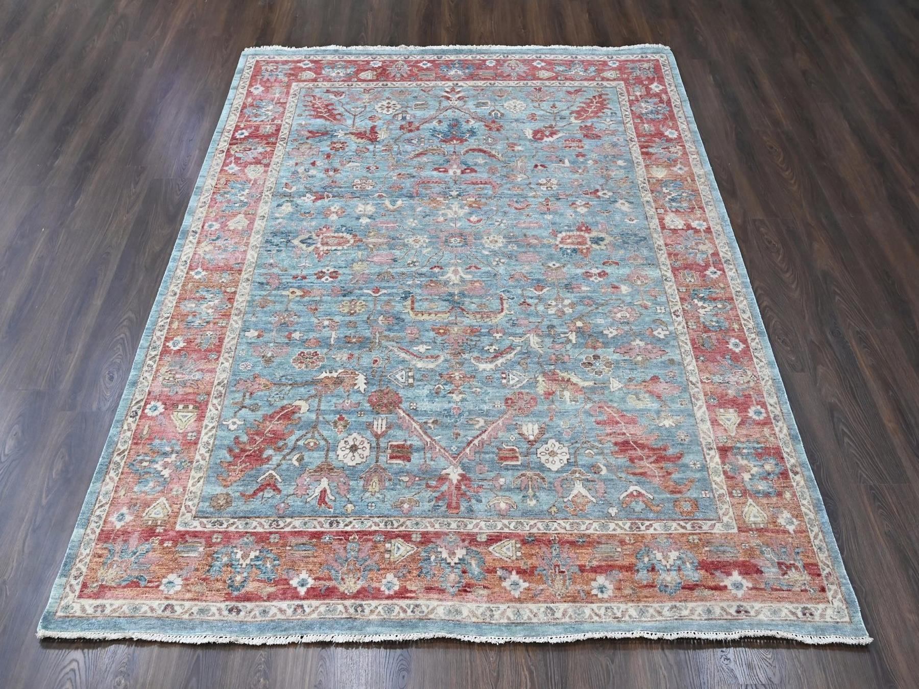 8'x9'10" Stone Blue, Antiqued Persian Heriz All Over Design, Vegetable Dyes, Zero Pile, Distressed, Sheared Low, Hand Knotted, 100% Wool, Oriental Rug HR10546 - Image 2