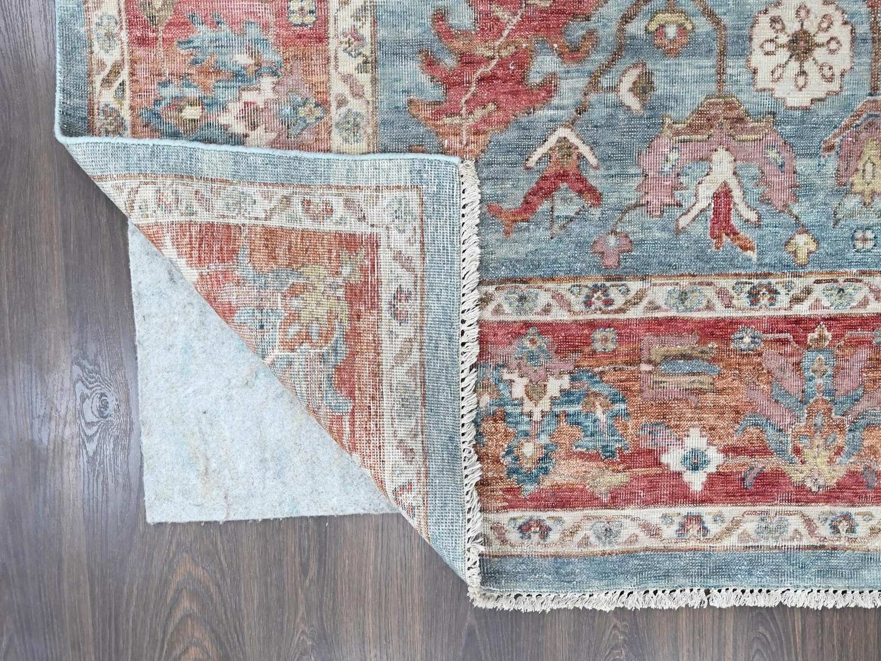 8'x9'10" Stone Blue, Antiqued Persian Heriz All Over Design, Vegetable Dyes, Zero Pile, Distressed, Sheared Low, Hand Knotted, 100% Wool, Oriental Rug HR10546 - Image 4