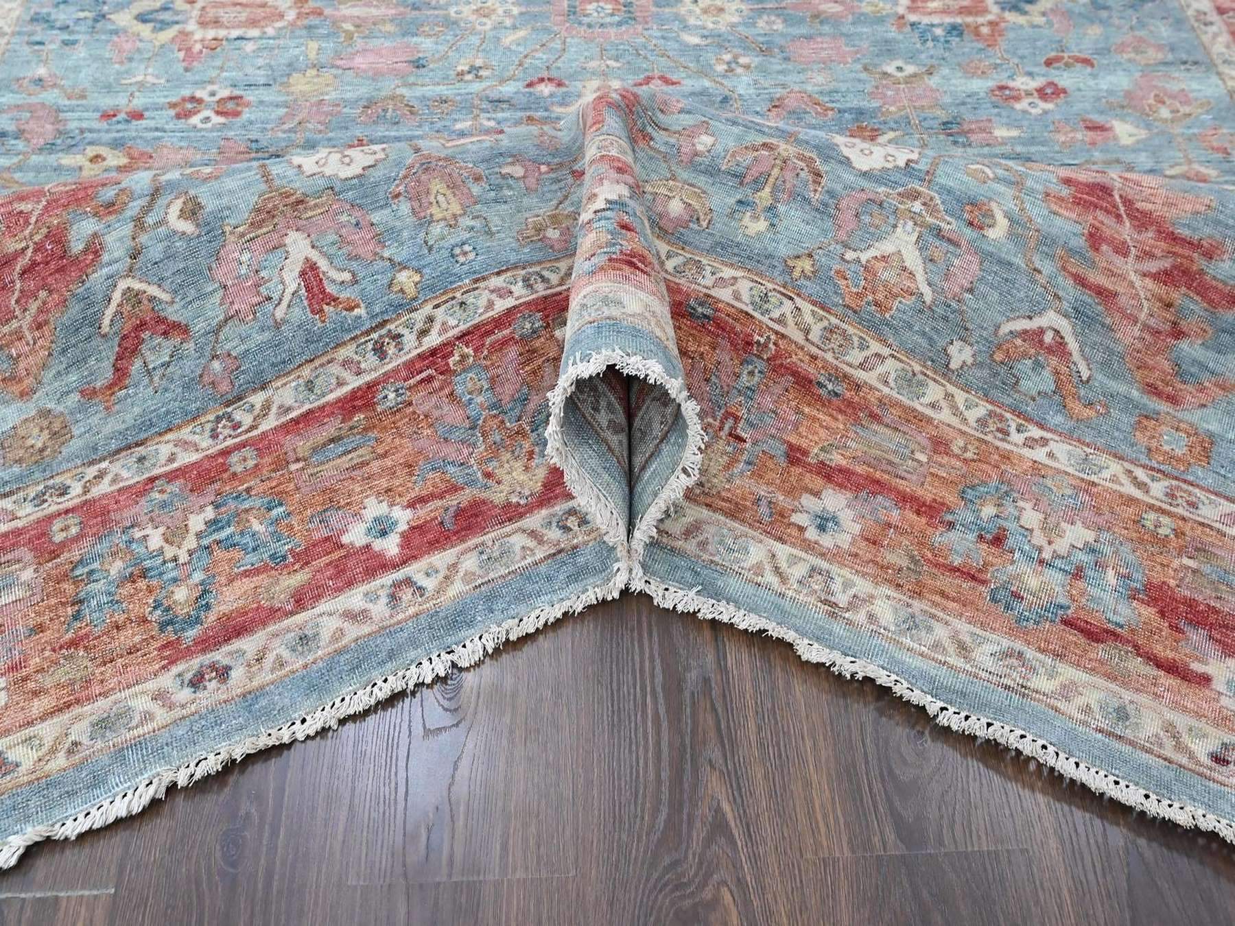 8'x9'10" Stone Blue, Antiqued Persian Heriz All Over Design, Vegetable Dyes, Zero Pile, Distressed, Sheared Low, Hand Knotted, 100% Wool, Oriental Rug HR10546 - Image 5