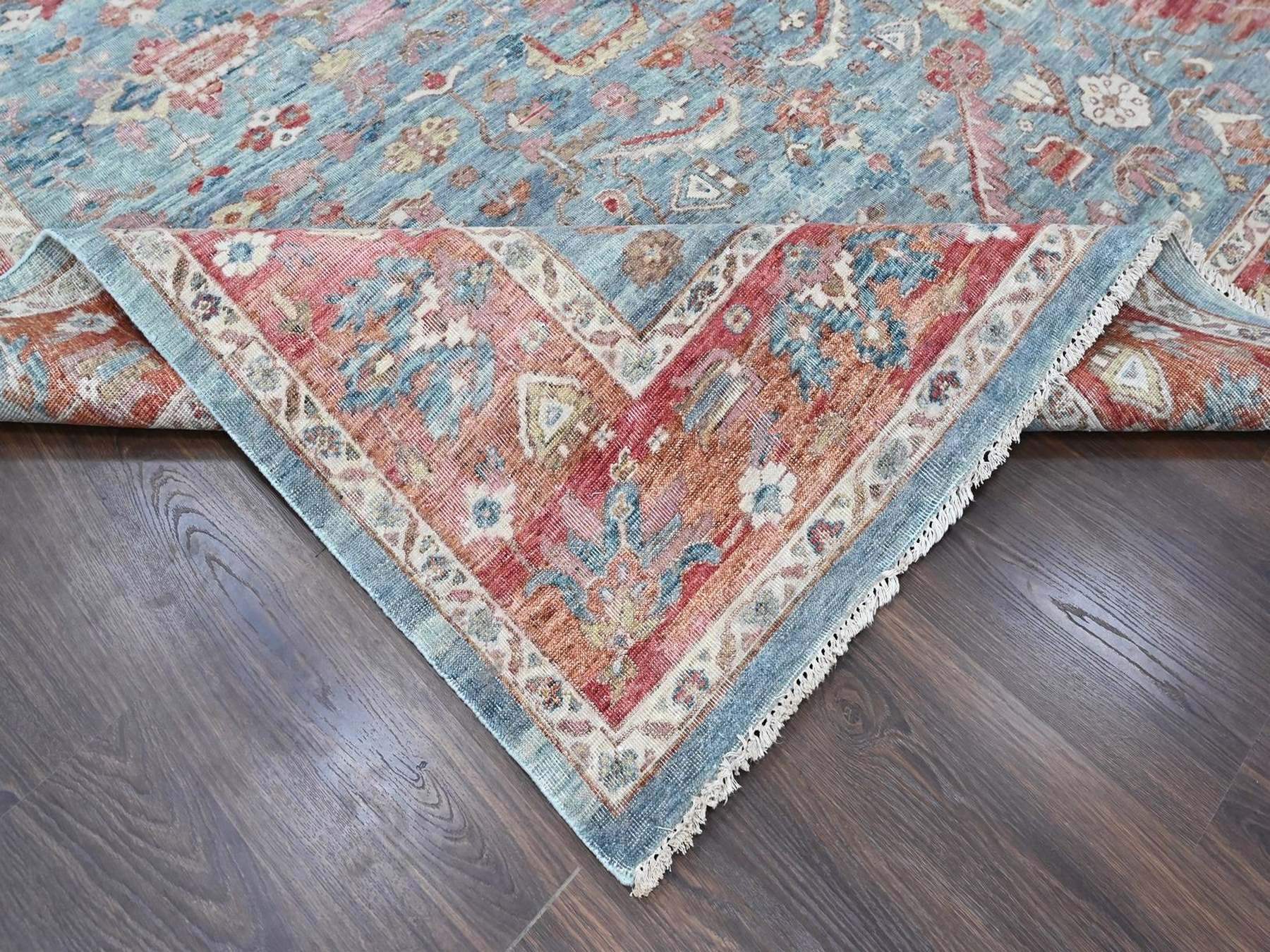 8'x9'10" Stone Blue, Antiqued Persian Heriz All Over Design, Vegetable Dyes, Zero Pile, Distressed, Sheared Low, Hand Knotted, 100% Wool, Oriental Rug HR10546 - Image 6