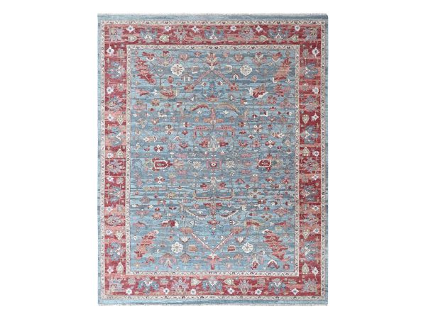 9'x11'10" Stone Blue, Antiqued Persian Heriz All Over Design, Distressed, Sheared Low, Zero Pile, Vegetable Dyes, Hand Knotted, 100% Wool, Oriental Rug HR10547