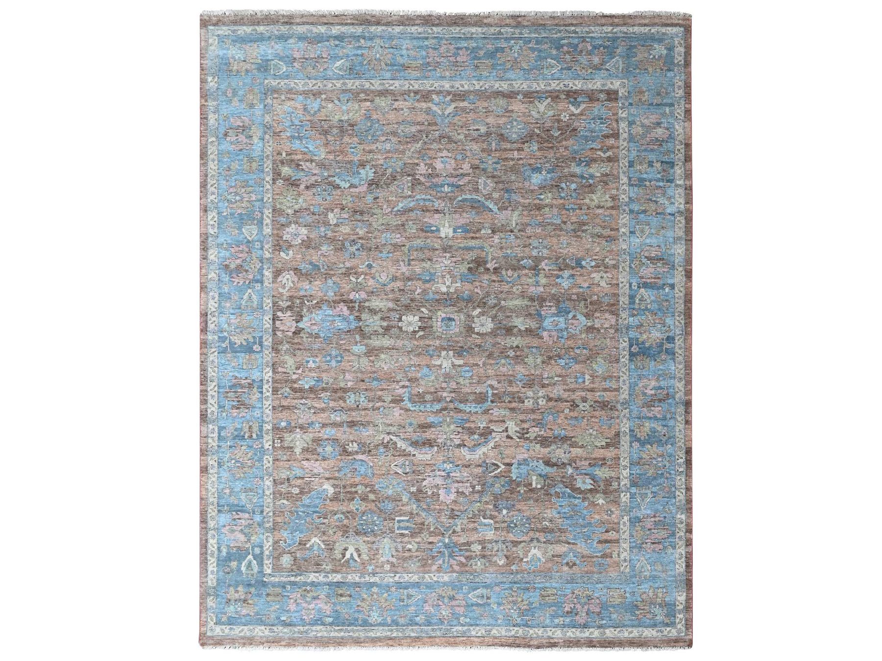 9'x11'9" Mocha Brown, Antiqued Persian Heriz All Over Design, Vegetable Dyes, Distressed, Shaved Low, Zero Pile, Hand Knotted, 100% Wool, Oriental Rug HR10550