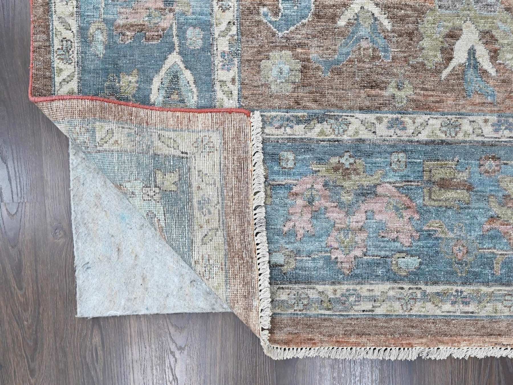 9'x11'9" Mocha Brown, Antiqued Persian Heriz All Over Design, Vegetable Dyes, Distressed, Shaved Low, Zero Pile, Hand Knotted, 100% Wool, Oriental Rug HR10550 - Image 4