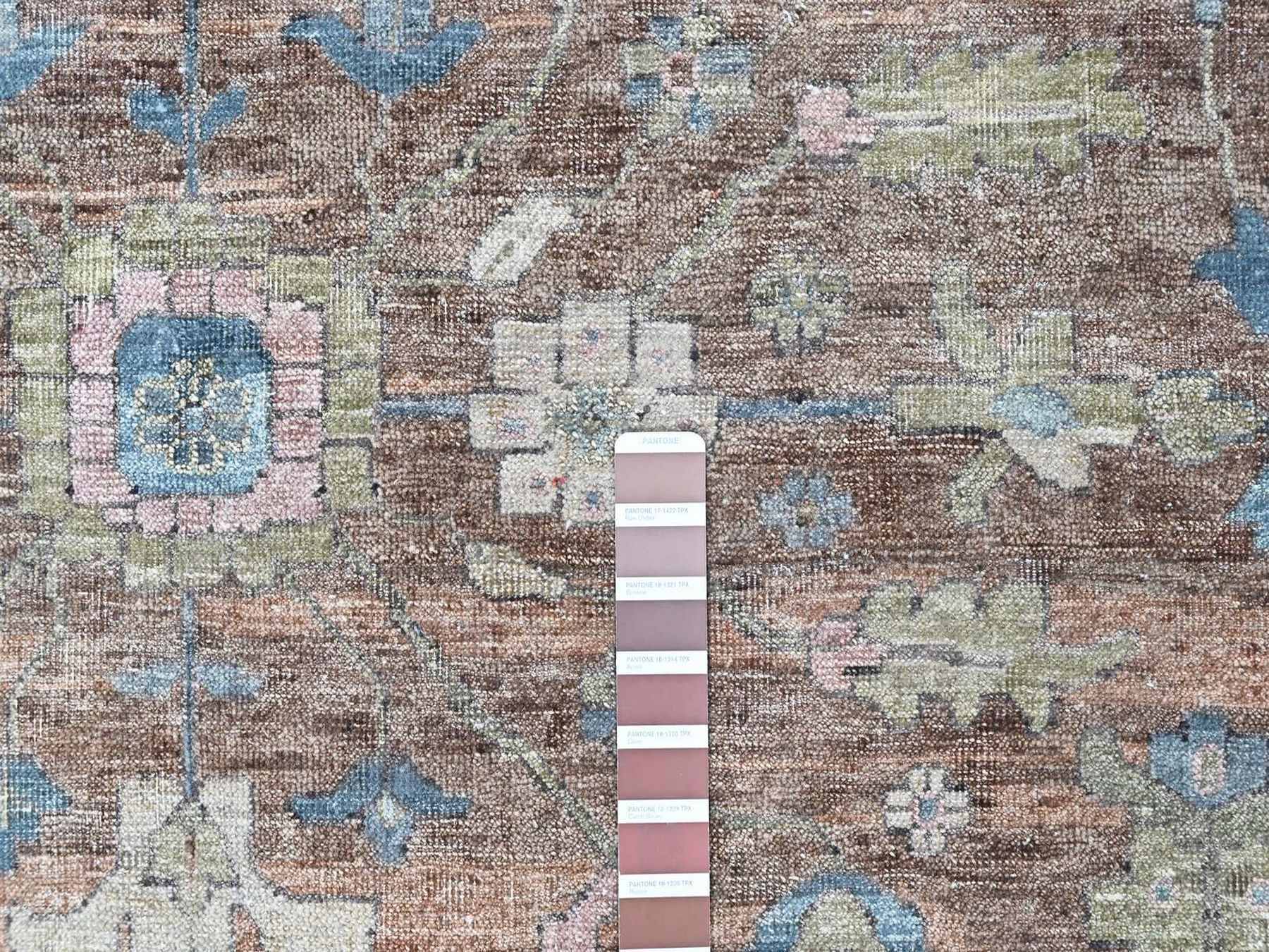 9'x11'9" Mocha Brown, Antiqued Persian Heriz All Over Design, Vegetable Dyes, Distressed, Shaved Low, Zero Pile, Hand Knotted, 100% Wool, Oriental Rug HR10550 - Image 7