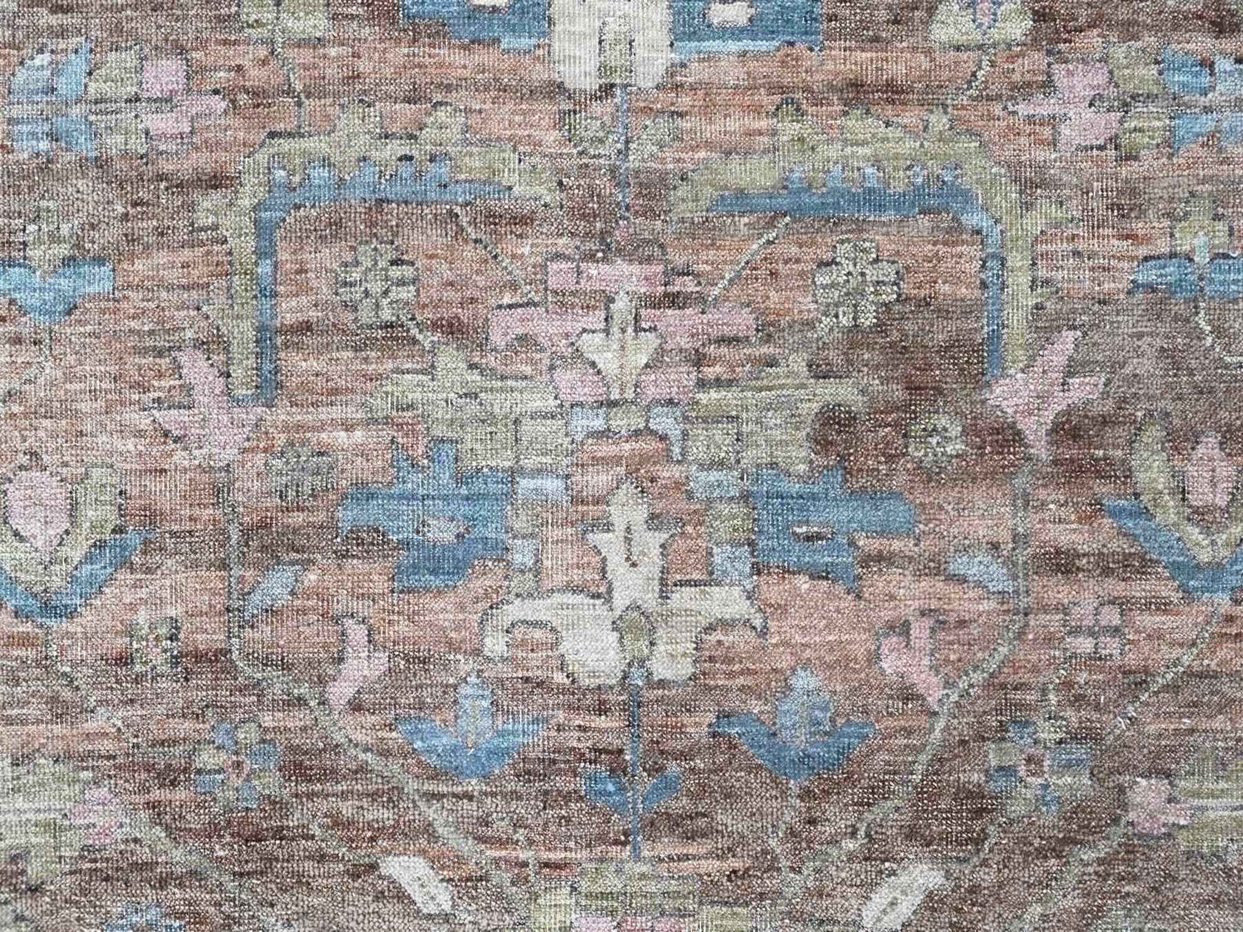 9'x11'9" Mocha Brown, Antiqued Persian Heriz All Over Design, Vegetable Dyes, Distressed, Shaved Low, Zero Pile, Hand Knotted, 100% Wool, Oriental Rug HR10550 - Image 8