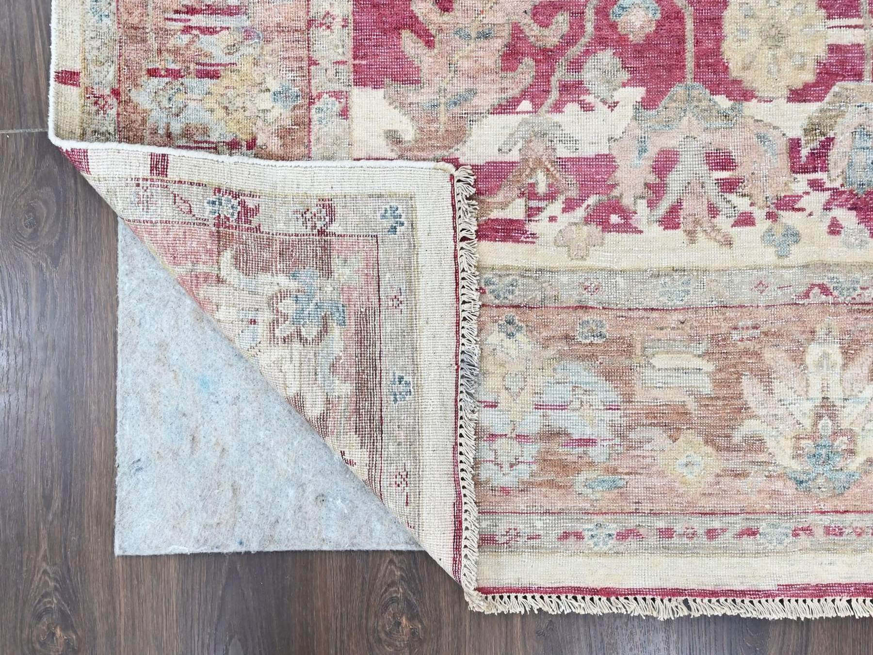 7'8"x9'9" Wine Red, Antiqued Persian Heriz All Over Design with Distinct Abrash, Distressed, Sheared Low, Vegetable Dyes, Zero Pile, Hand Knotted, 100% Wool, Oriental Rug HR10551 - Image 4