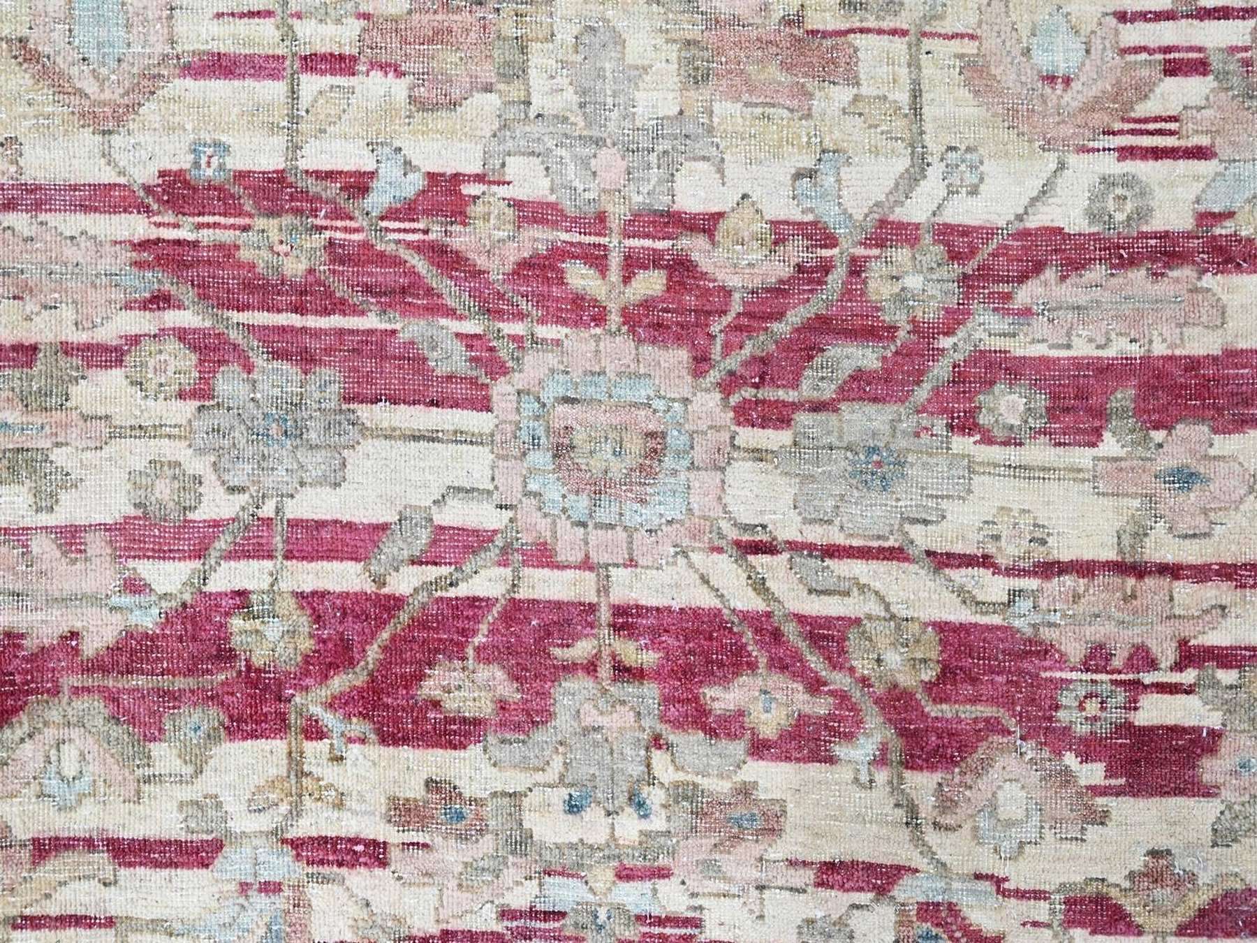 7'8"x9'9" Wine Red, Antiqued Persian Heriz All Over Design with Distinct Abrash, Distressed, Sheared Low, Vegetable Dyes, Zero Pile, Hand Knotted, 100% Wool, Oriental Rug HR10551 - Image 8