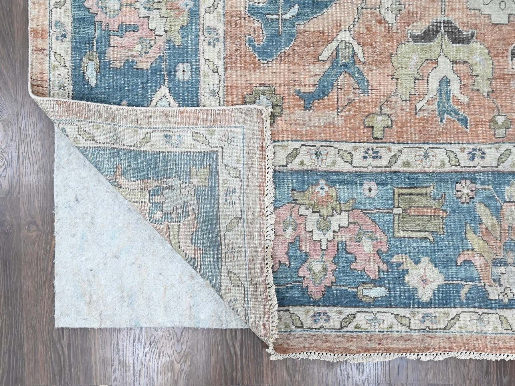 9'10"x13'9" Peach Color, Antiqued Persian Heriz All Over Design, Vegetable Dyes, Distressed, Shaved Low, Zero Pile, Hand Knotted, 100% Wool, Oriental Rug HR10552 - Image 4