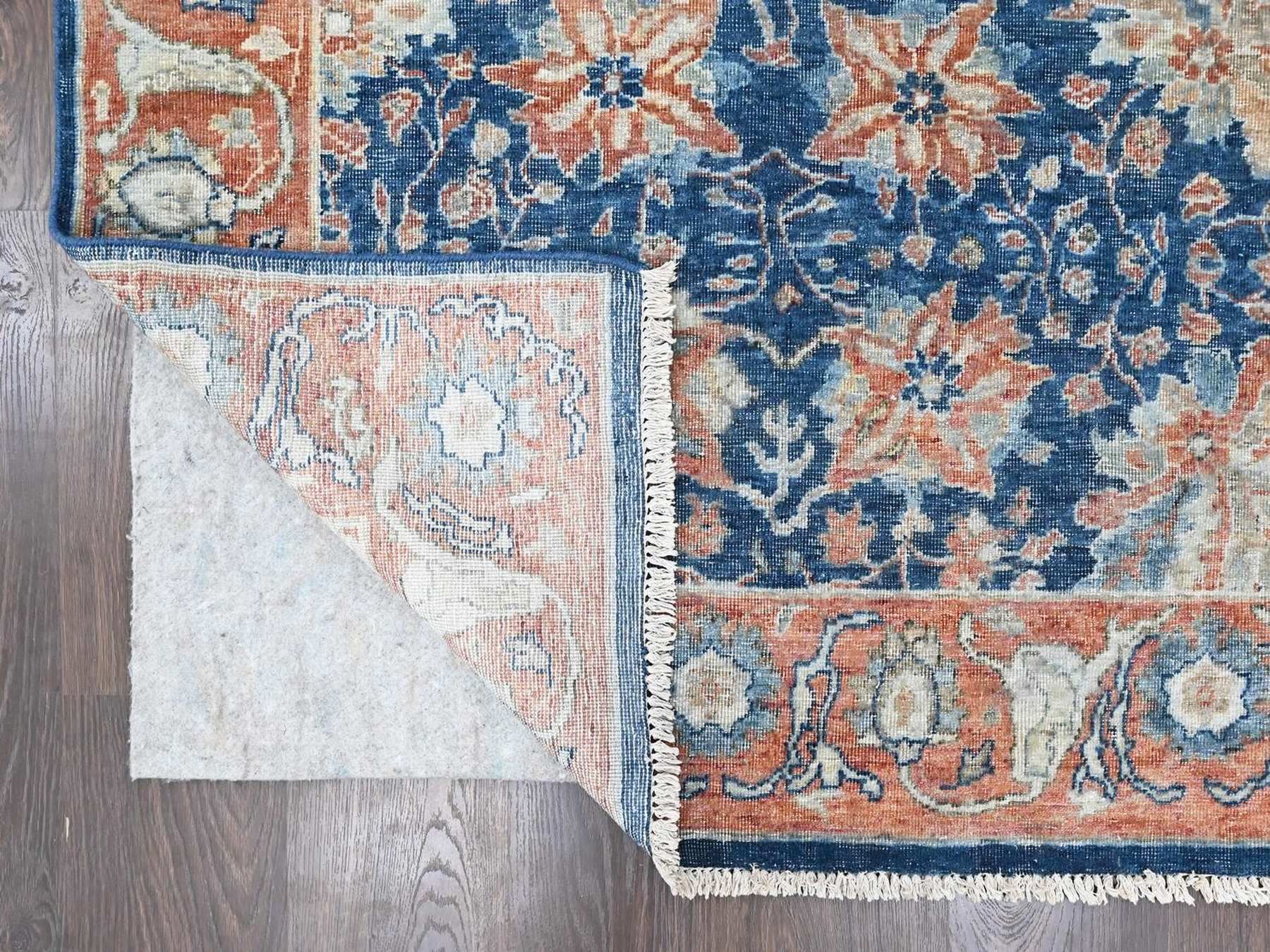 9'x11'10" Imperial Blue, Antiqued Persian Sultanabad Design, Zero Pile, Sheared Low, Vegetable Dyes, Hand Knotted, 100% Wool, Oriental Rug HR10556 - Image 4