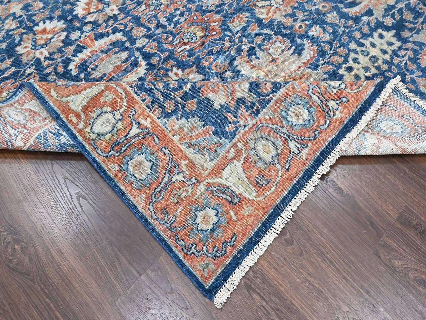 9'x11'10" Imperial Blue, Antiqued Persian Sultanabad Design, Zero Pile, Sheared Low, Vegetable Dyes, Hand Knotted, 100% Wool, Oriental Rug HR10556 - Image 6