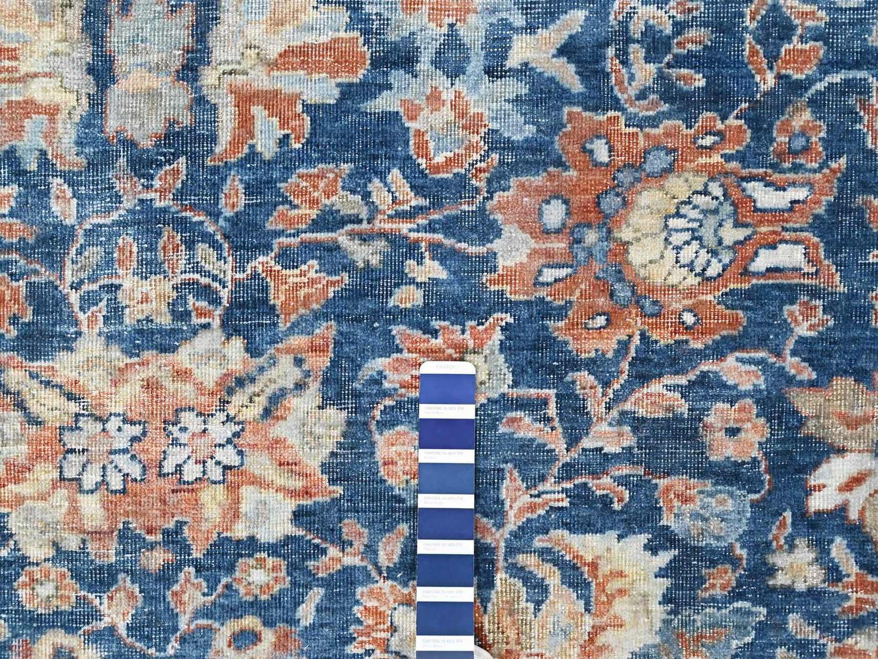 9'x11'10" Imperial Blue, Antiqued Persian Sultanabad Design, Zero Pile, Sheared Low, Vegetable Dyes, Hand Knotted, 100% Wool, Oriental Rug HR10556 - Image 7