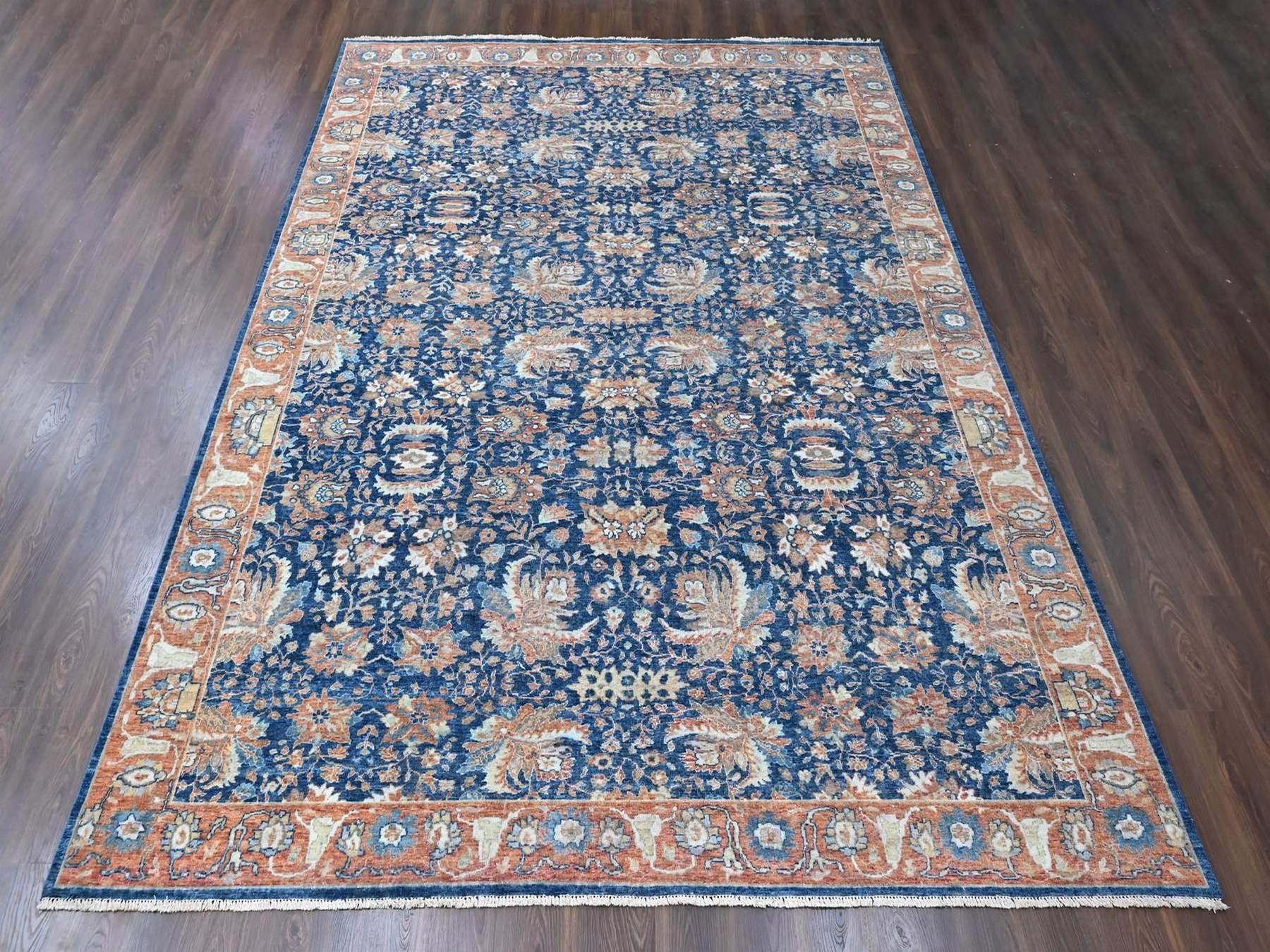 10'3"x13'10" Imperial Blue, Hand Knotted, Antiqued Persian Sultanabad Design, Vegetable Dyes, Zero Pile, Sheared Low, 100% Wool, Oriental Rug HR10557 - Image 2