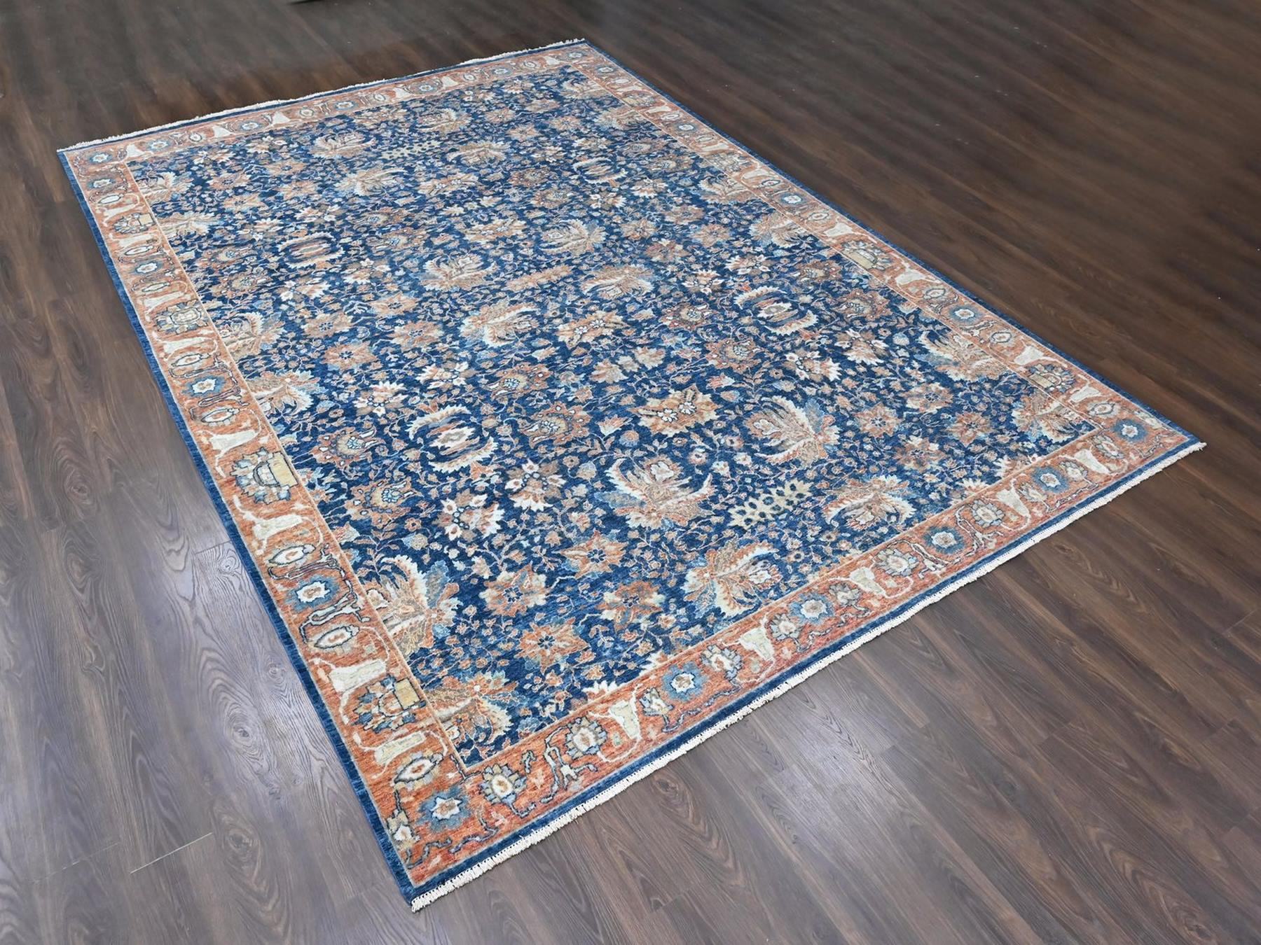 10'3"x13'10" Imperial Blue, Hand Knotted, Antiqued Persian Sultanabad Design, Vegetable Dyes, Zero Pile, Sheared Low, 100% Wool, Oriental Rug HR10557 - Image 3