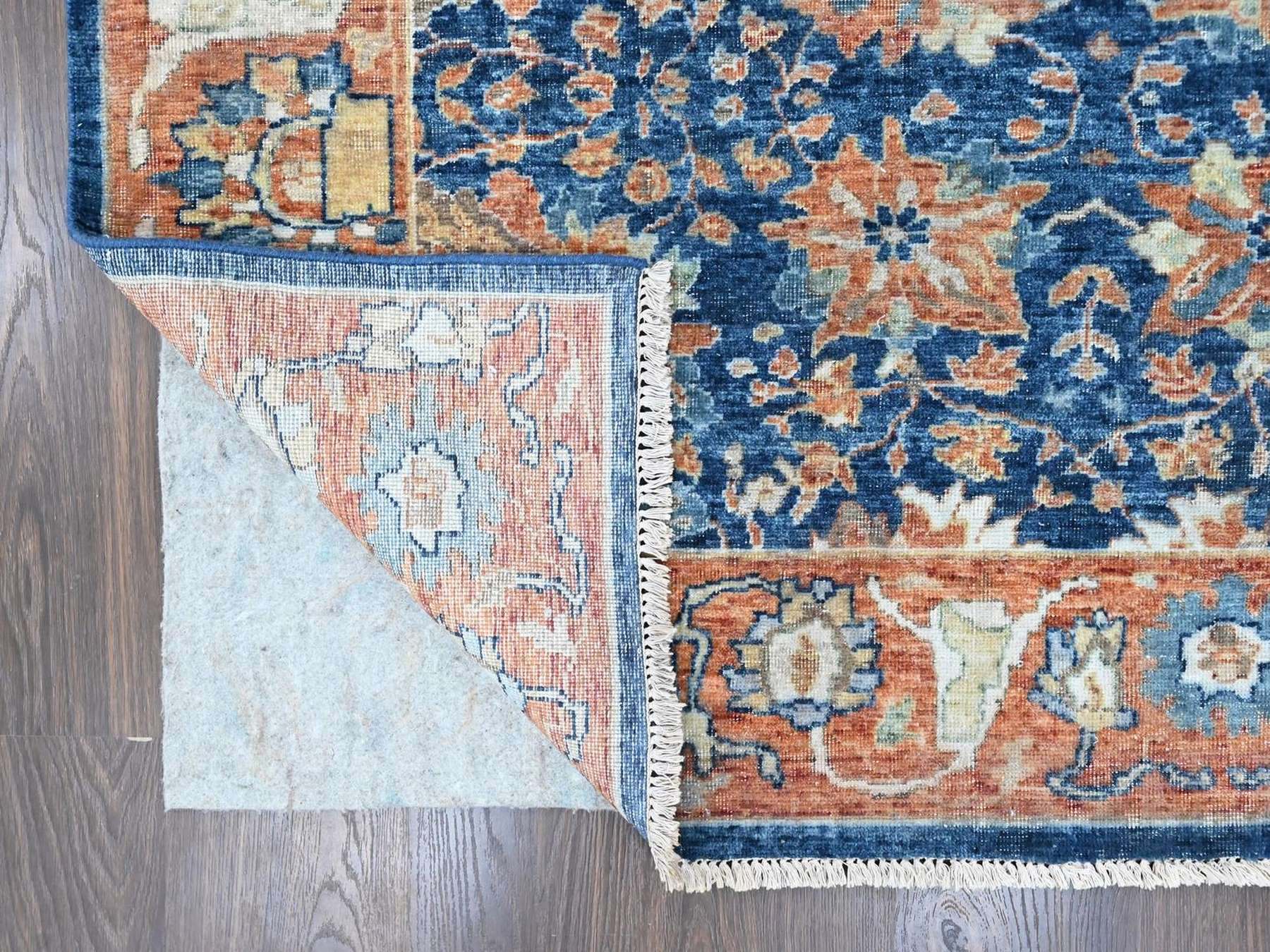 10'3"x13'10" Imperial Blue, Hand Knotted, Antiqued Persian Sultanabad Design, Vegetable Dyes, Zero Pile, Sheared Low, 100% Wool, Oriental Rug HR10557 - Image 4