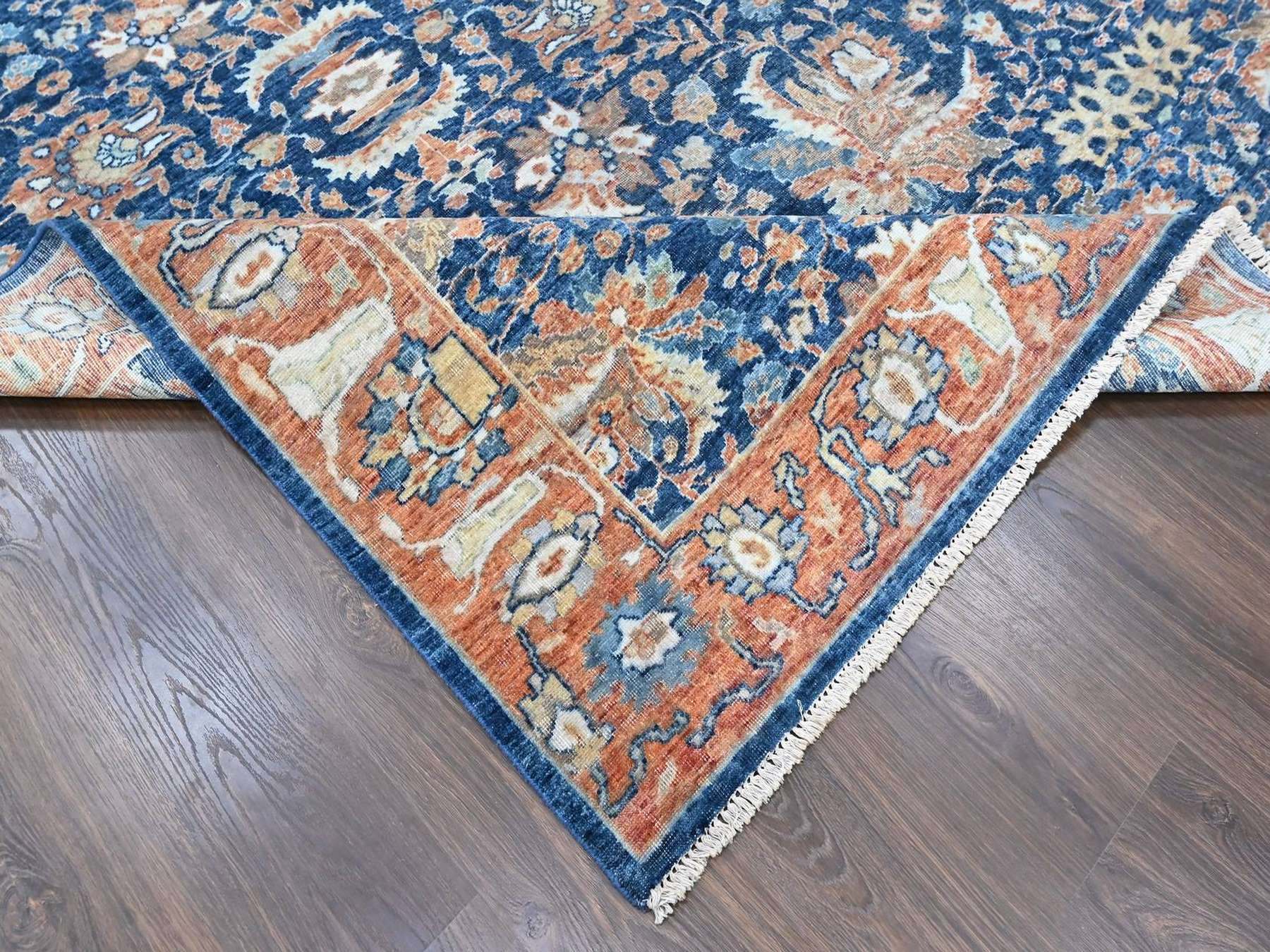 10'3"x13'10" Imperial Blue, Hand Knotted, Antiqued Persian Sultanabad Design, Vegetable Dyes, Zero Pile, Sheared Low, 100% Wool, Oriental Rug HR10557 - Image 6