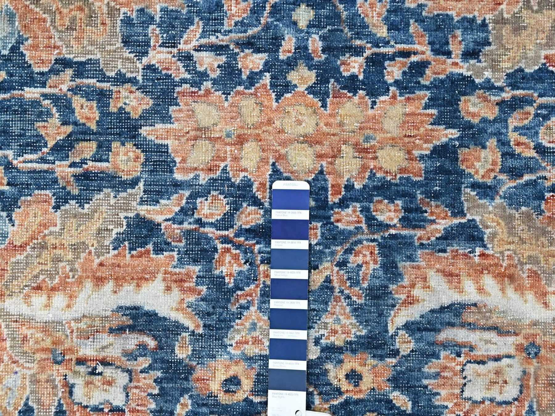10'3"x13'10" Imperial Blue, Hand Knotted, Antiqued Persian Sultanabad Design, Vegetable Dyes, Zero Pile, Sheared Low, 100% Wool, Oriental Rug HR10557 - Image 7