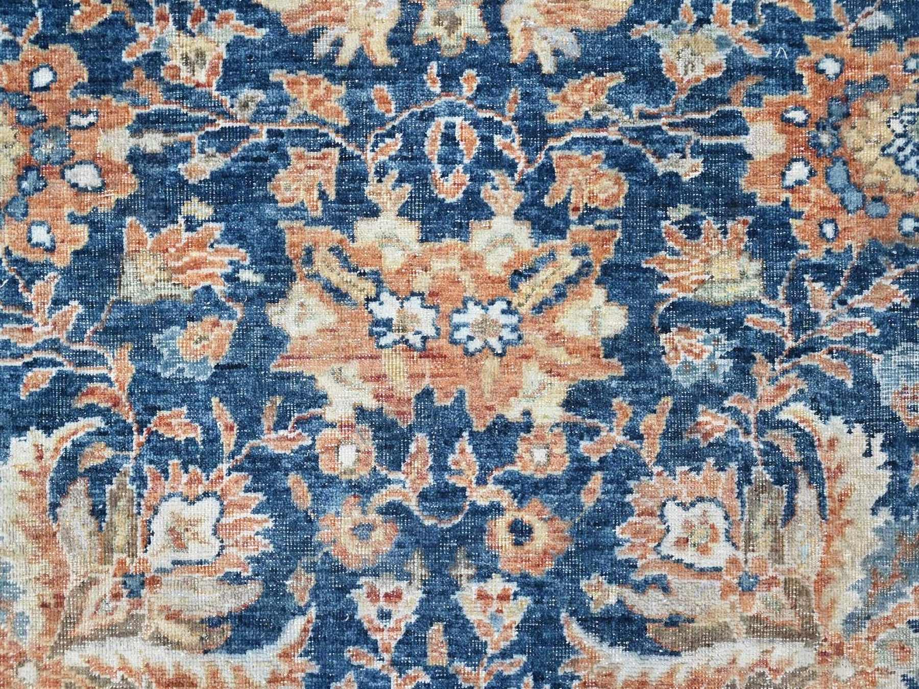 10'3"x13'10" Imperial Blue, Hand Knotted, Antiqued Persian Sultanabad Design, Vegetable Dyes, Zero Pile, Sheared Low, 100% Wool, Oriental Rug HR10557 - Image 8