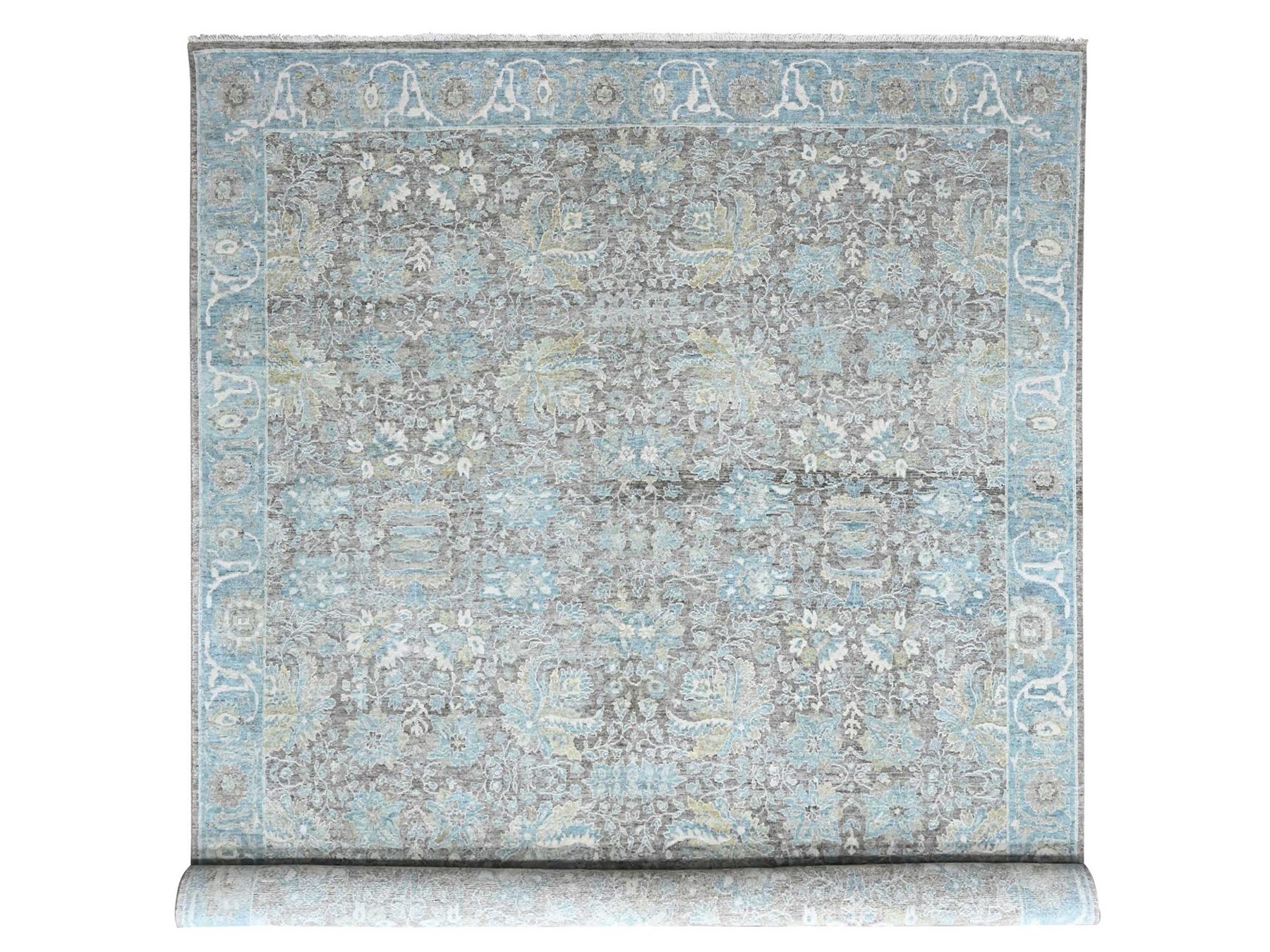 10'x14'2" Coffee Brown, Antiqued Persian Sultanabad Influence, Zero Pile, Distressed, Sheared Low, Vegetable Dyes, Hand Knotted, 100% Wool, Oriental Rug HR10558