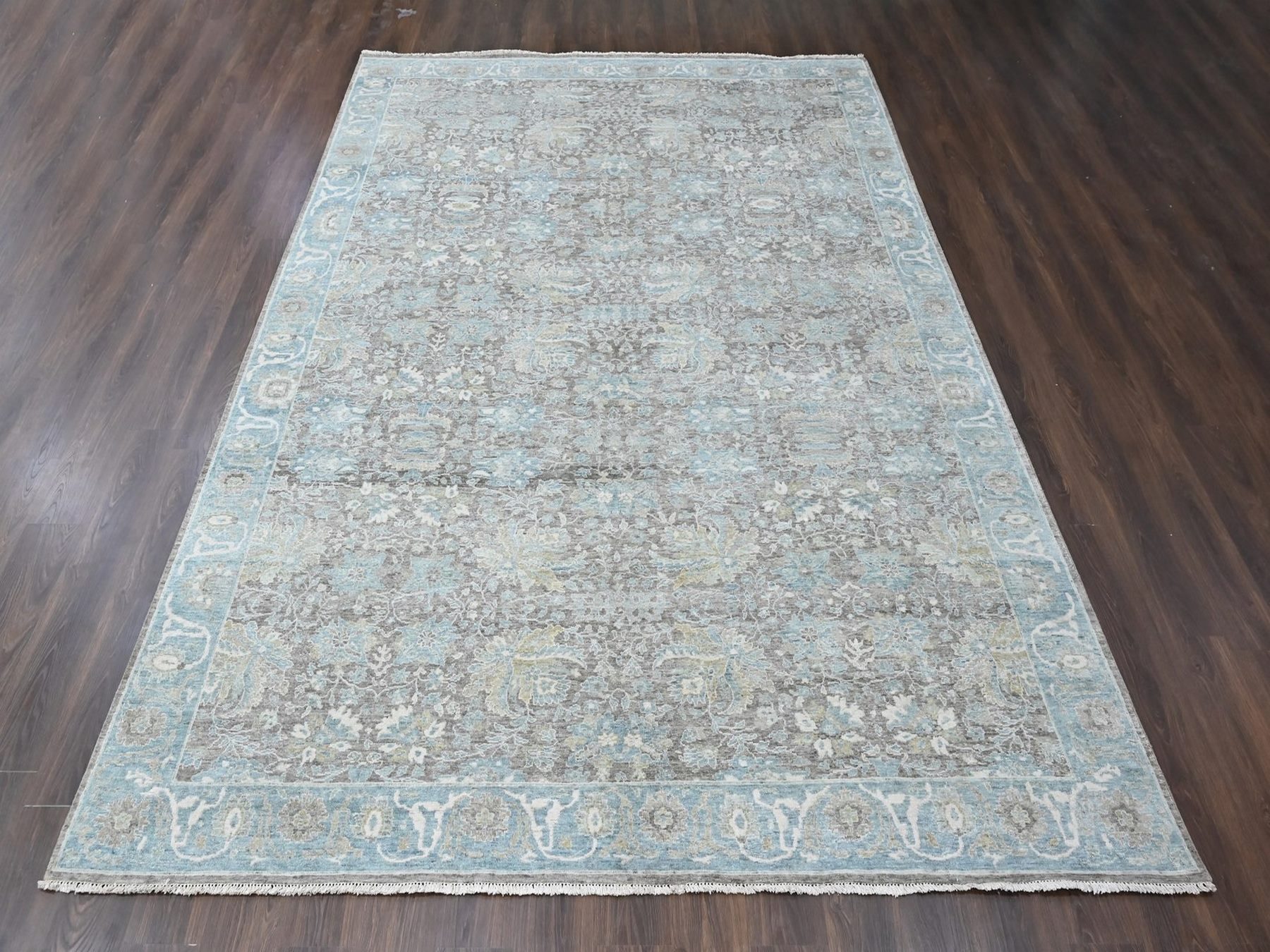 10'x14'2" Coffee Brown, Antiqued Persian Sultanabad Influence, Zero Pile, Distressed, Sheared Low, Vegetable Dyes, Hand Knotted, 100% Wool, Oriental Rug HR10558 - Image 2