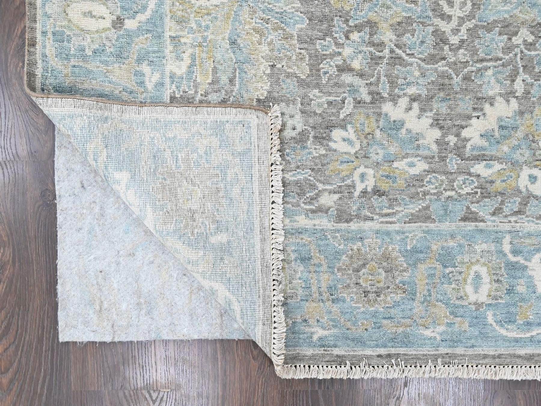 10'x14'2" Coffee Brown, Antiqued Persian Sultanabad Influence, Zero Pile, Distressed, Sheared Low, Vegetable Dyes, Hand Knotted, 100% Wool, Oriental Rug HR10558 - Image 4