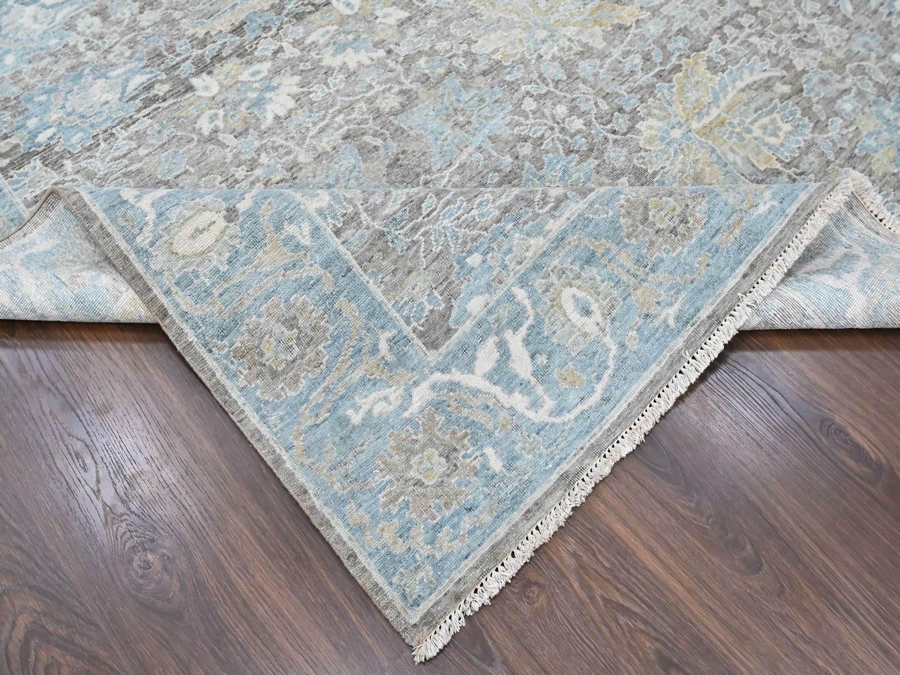 10'x14'2" Coffee Brown, Antiqued Persian Sultanabad Influence, Zero Pile, Distressed, Sheared Low, Vegetable Dyes, Hand Knotted, 100% Wool, Oriental Rug HR10558 - Image 6