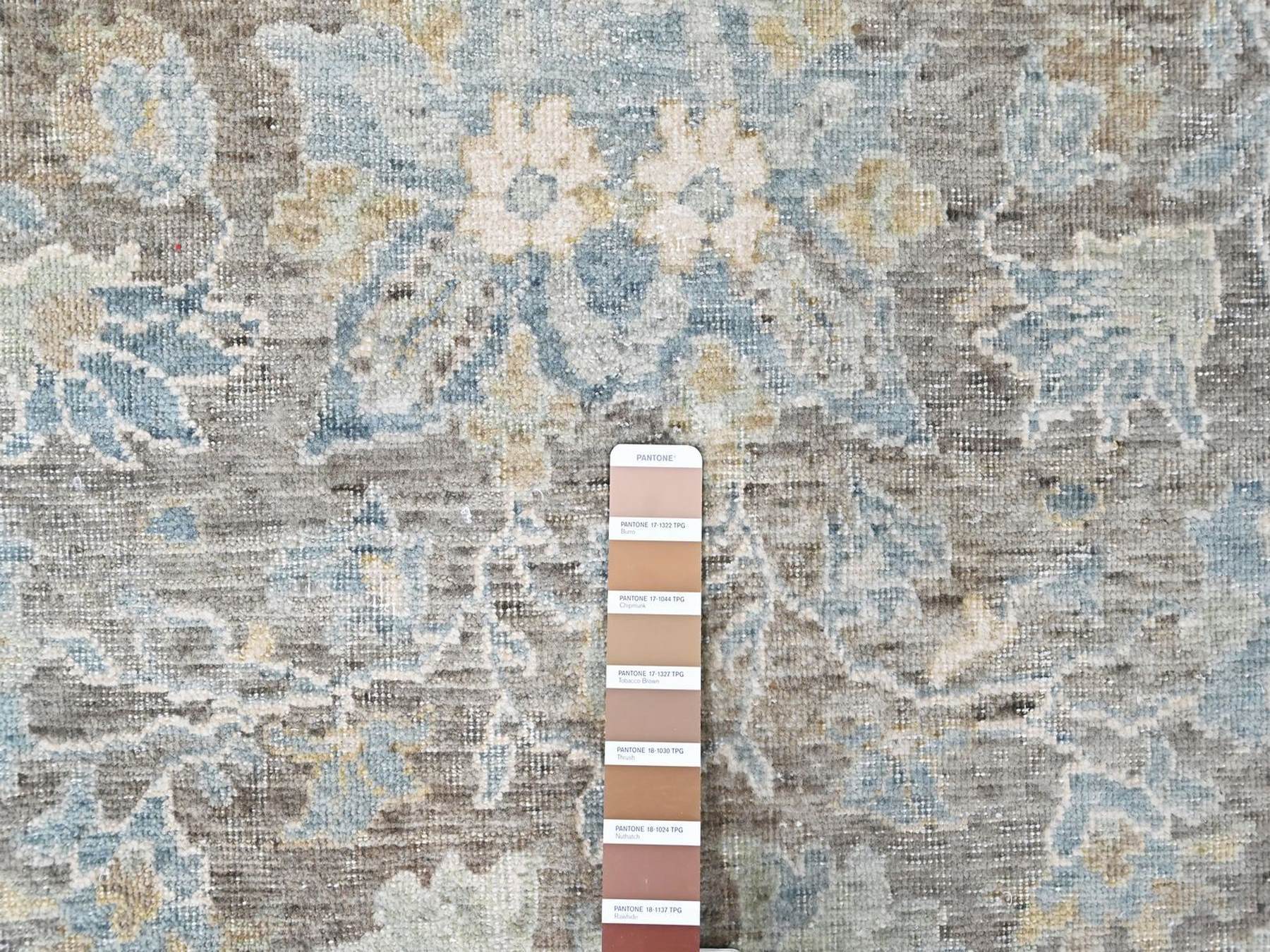 10'x14'2" Coffee Brown, Antiqued Persian Sultanabad Influence, Zero Pile, Distressed, Sheared Low, Vegetable Dyes, Hand Knotted, 100% Wool, Oriental Rug HR10558 - Image 7