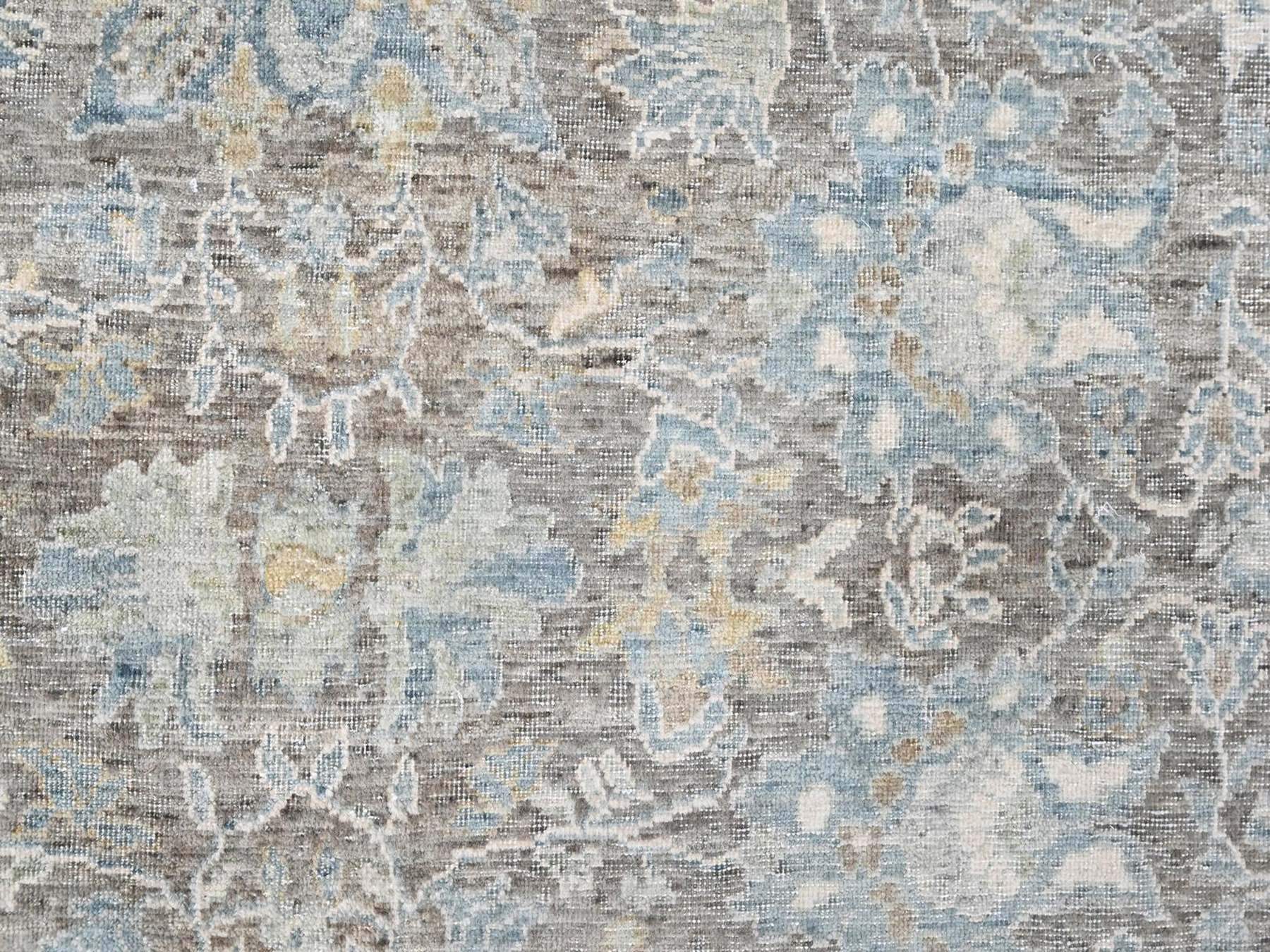 10'x14'2" Coffee Brown, Antiqued Persian Sultanabad Influence, Zero Pile, Distressed, Sheared Low, Vegetable Dyes, Hand Knotted, 100% Wool, Oriental Rug HR10558 - Image 8