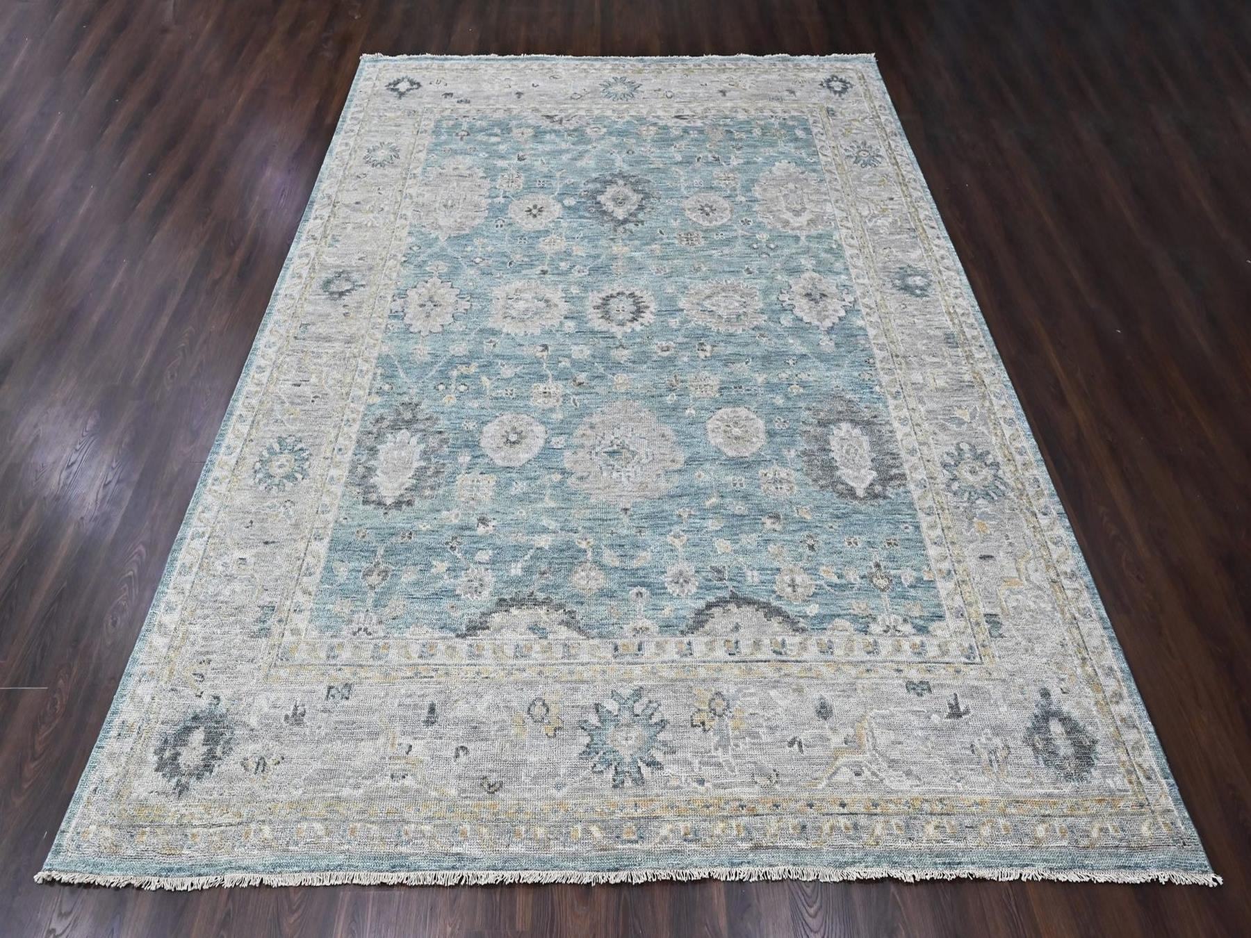 12'x15'1" Powder Blue, Supple Collection, Oushak All Over Design, Hand Knotted, Shiny Wool Pile, Vegetable Dyes, XL, Oversized, Oriental Rug HR10560 - Image 2