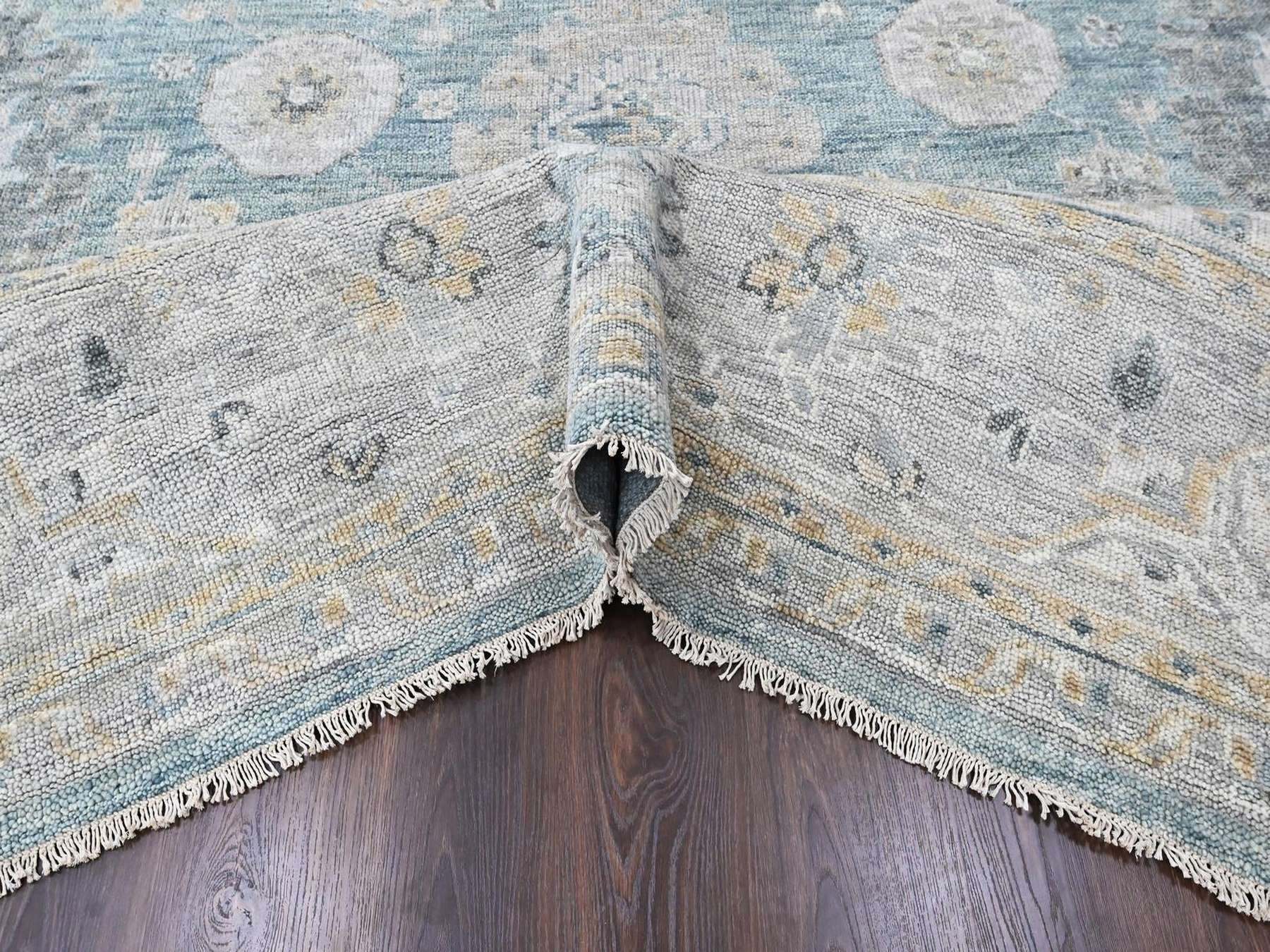 12'x15'1" Powder Blue, Supple Collection, Oushak All Over Design, Hand Knotted, Shiny Wool Pile, Vegetable Dyes, XL, Oversized, Oriental Rug HR10560 - Image 5
