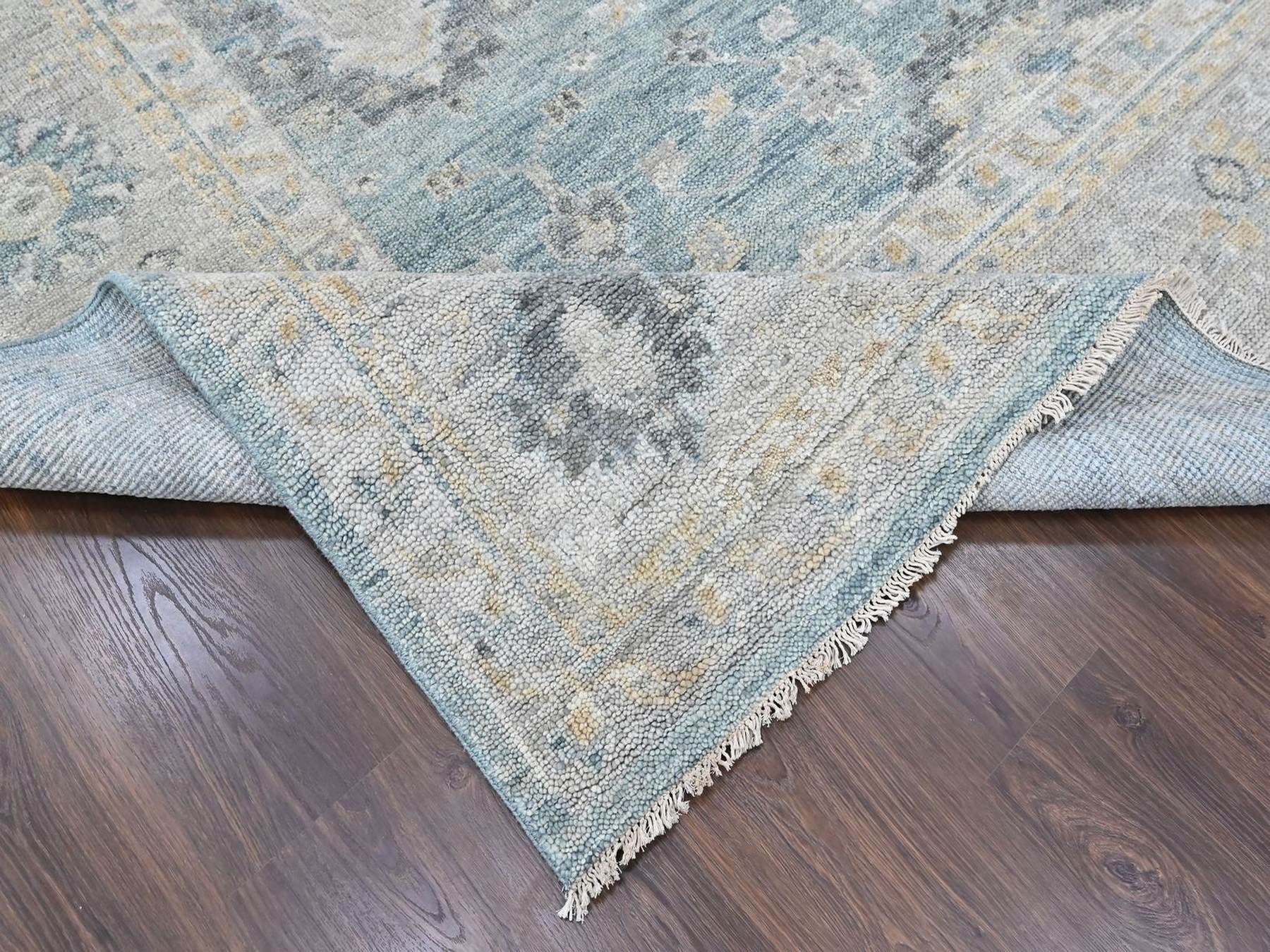 12'x15'1" Powder Blue, Supple Collection, Oushak All Over Design, Hand Knotted, Shiny Wool Pile, Vegetable Dyes, XL, Oversized, Oriental Rug HR10560 - Image 6