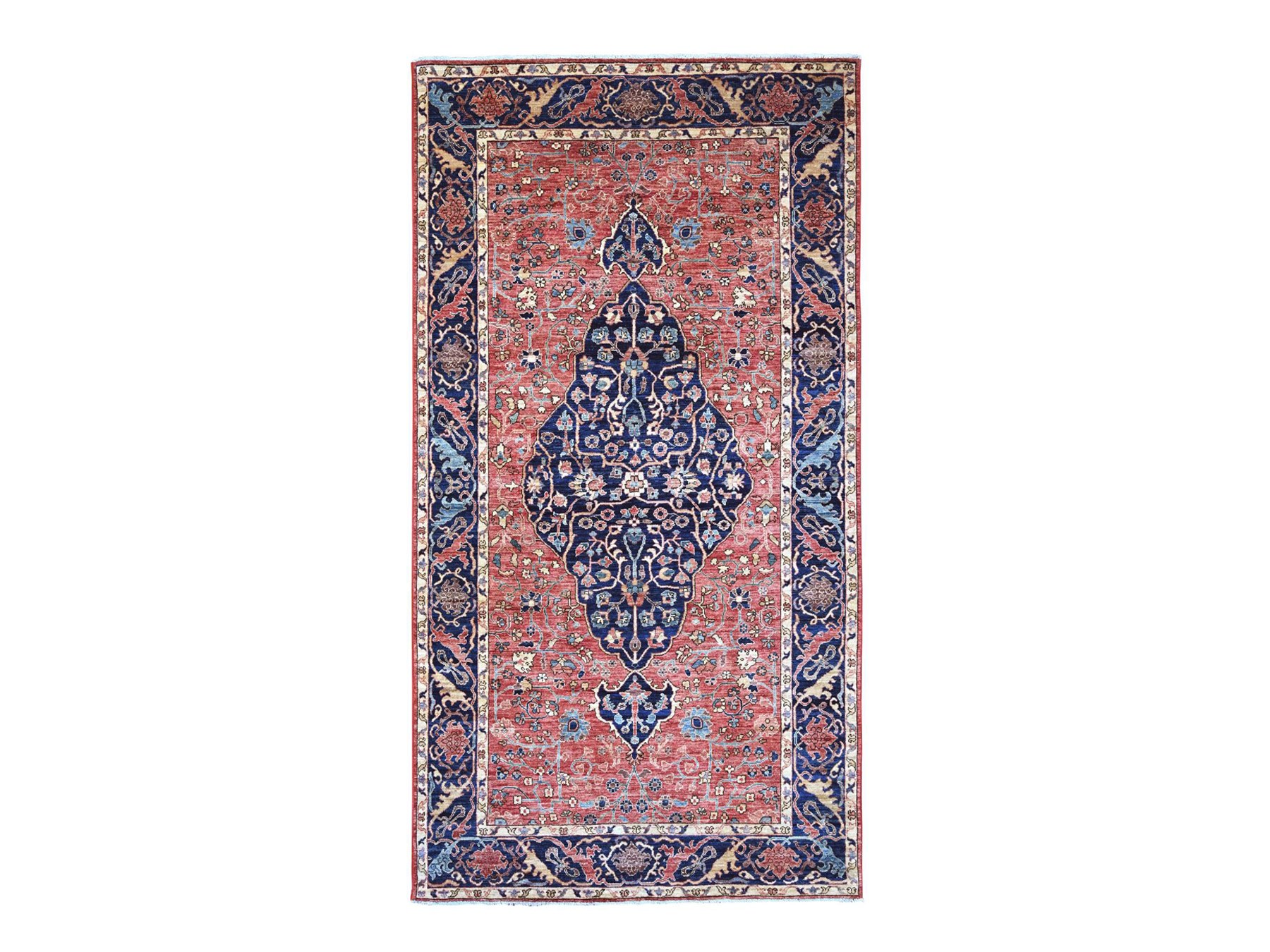 6'1"x11'7" Crimson Red, Sarouk Fereghan Design, Hand Knotted, High Mountain Wool, Aryana Grade, Soft Pile, Vegetable Dyes, Densely Woven, Gallery Size, Wide Runner, Oriental Rug HR21142