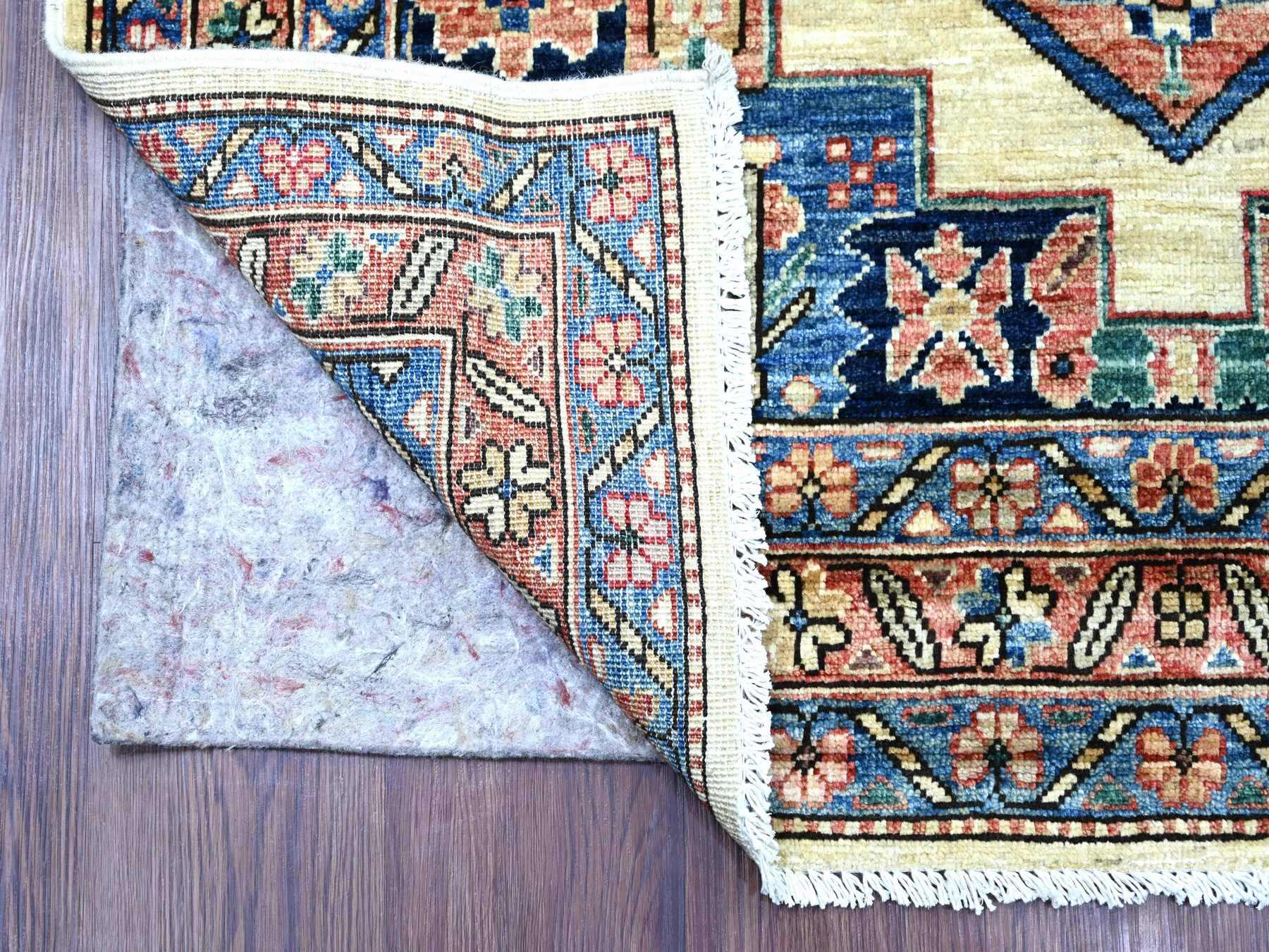 4'x9'10" Chiffon White, Bakshaish Design, Open Field with Serrated Medallions, Hand Knotted, High Mountain Wool, Aryana Grade, Soft Pile, Vegetable Dyes, Densely Woven, Wide Runner, Oriental Rug HR21152 - Image 2