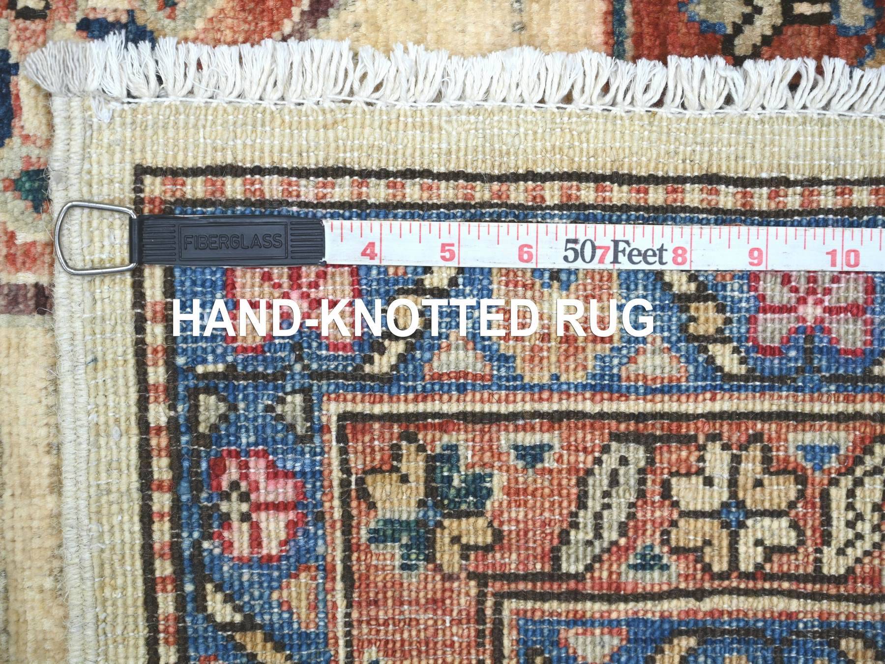 4'x9'10" Chiffon White, Bakshaish Design, Open Field with Serrated Medallions, Hand Knotted, High Mountain Wool, Aryana Grade, Soft Pile, Vegetable Dyes, Densely Woven, Wide Runner, Oriental Rug HR21152 - Image 6