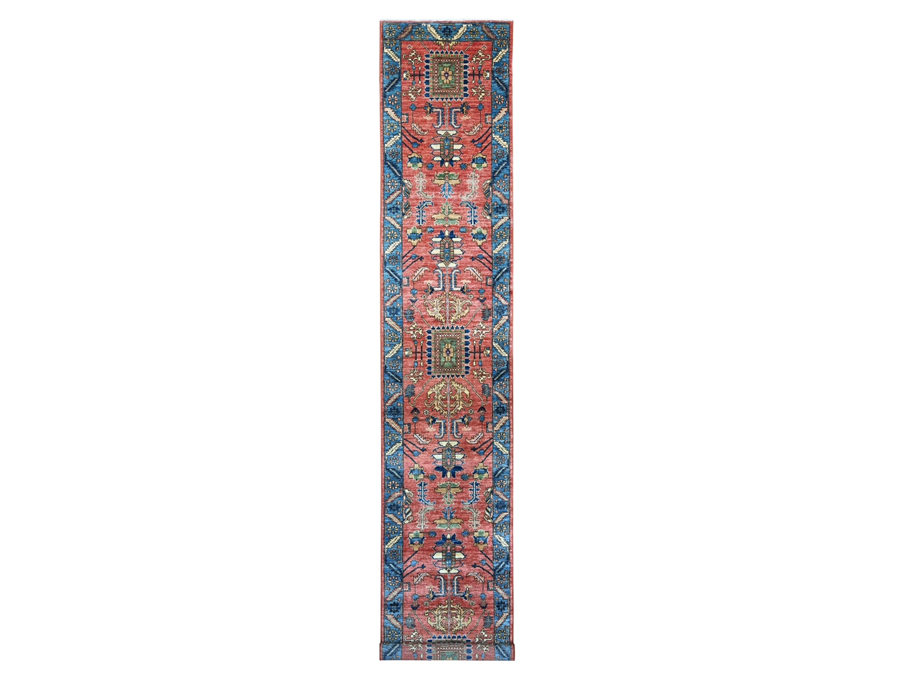 3'x17'5" Savvy Red, Aryana Collection, Heriz Design, Hand Knotted, High Mountain Wool, Soft Pile, Vegetable Dyes, Densely Woven, XL Runner, Oriental Rug HR21171