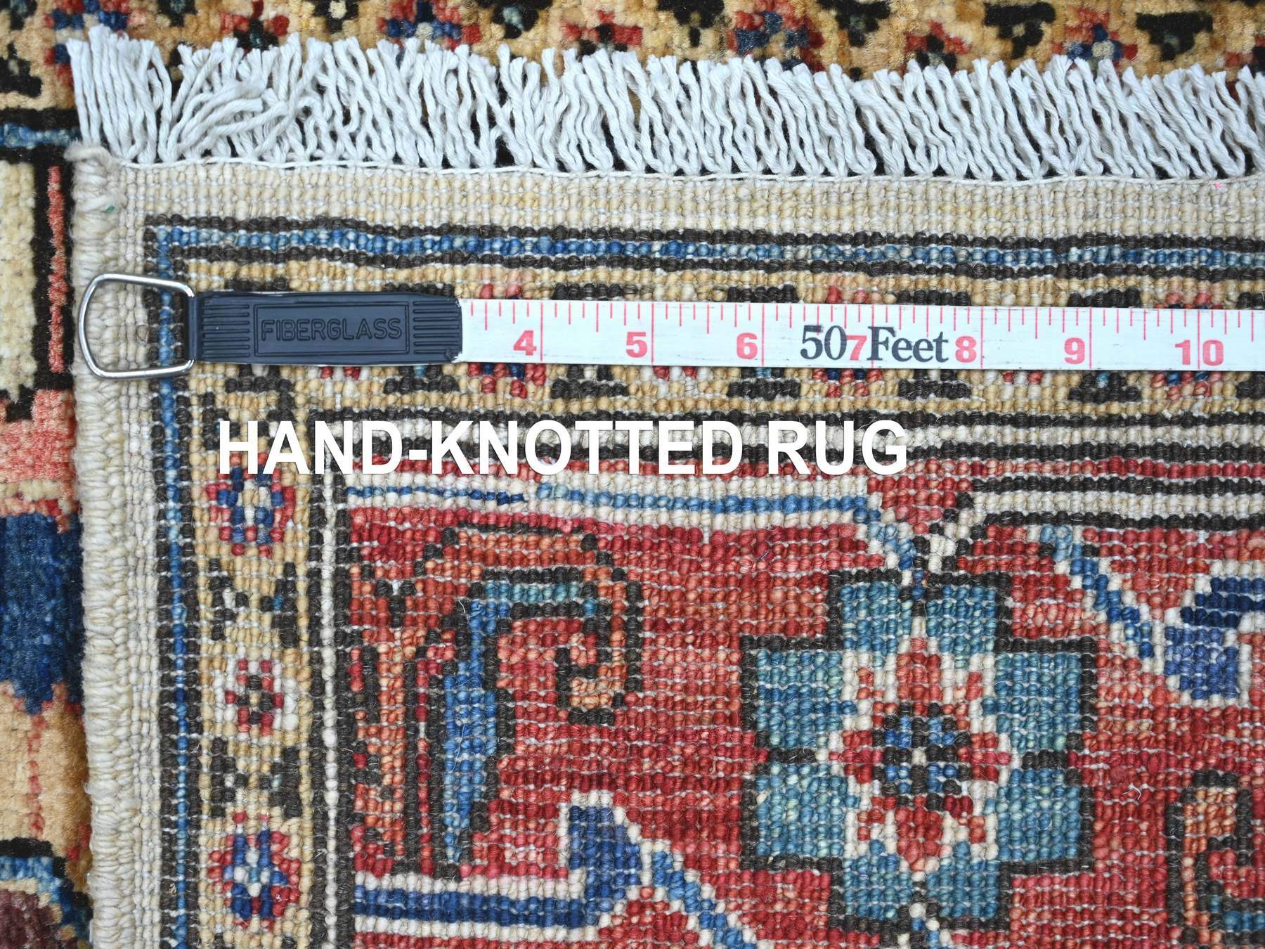 2'10"x4'1" Cream White, Hand Knotted, Heriz Design, High Mountain Wool, Aryana Grade, Soft Pile, Vegetable Dyes, Densely Woven, Mat, Sample, Oriental Rug HR21182 - Image 6