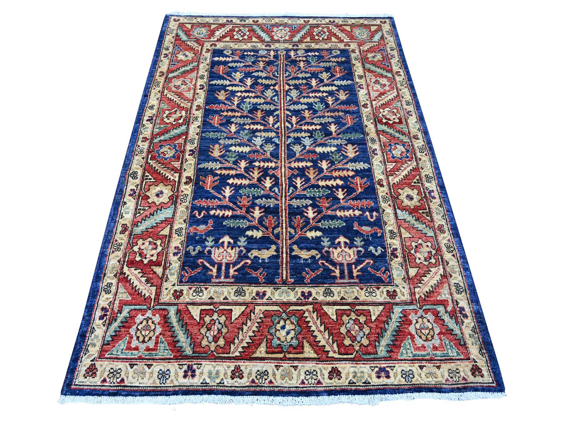 4'3"x6'6" Yale Blue, Tree of Life Northwest Persian Design, Hand Knotted, High Mountain Wool, Aryana Collection, Soft Pile, Vegetable Dyes, Densely Woven, Oriental Rug HR21235