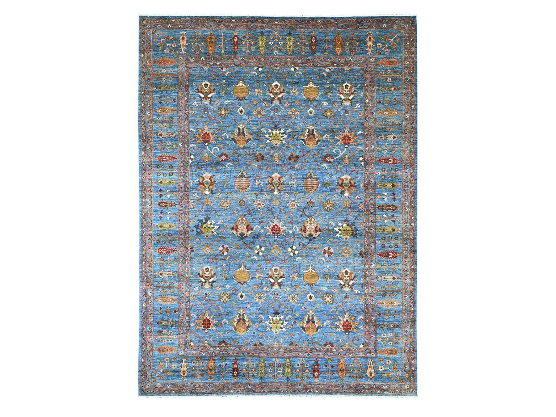 8'10"x11'10" Marlin Blue, Hand Knotted, Afghan Sultani with Pomegranate Design, Denser Weave, Vegetable Dyes, Soft Wool, Oriental Rug HR21260