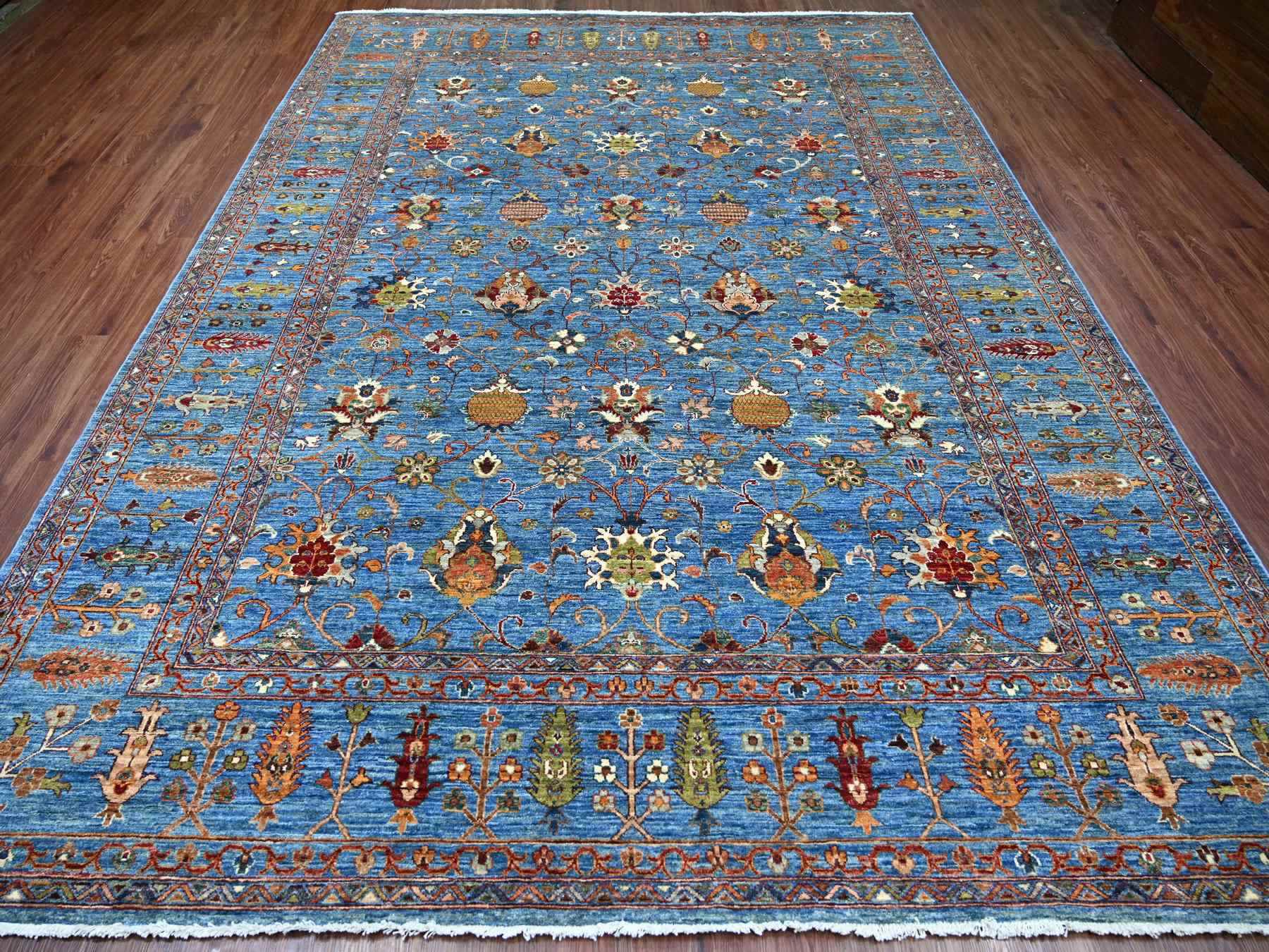 8'10"x11'10" Marlin Blue, Hand Knotted, Afghan Sultani with Pomegranate Design, Denser Weave, Vegetable Dyes, Soft Wool, Oriental Rug HR21260 - Image 2