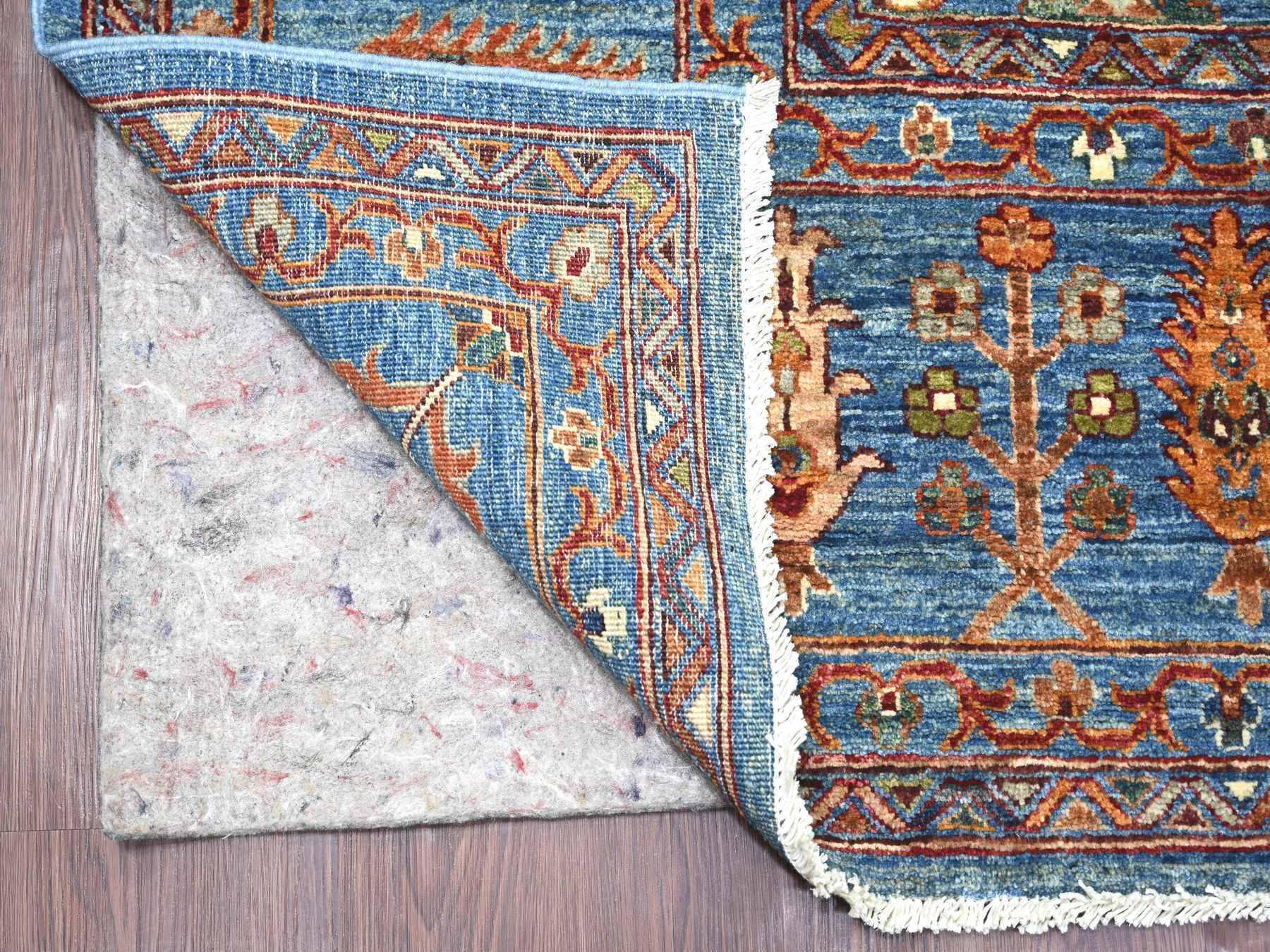 8'10"x11'10" Marlin Blue, Hand Knotted, Afghan Sultani with Pomegranate Design, Denser Weave, Vegetable Dyes, Soft Wool, Oriental Rug HR21260 - Image 4