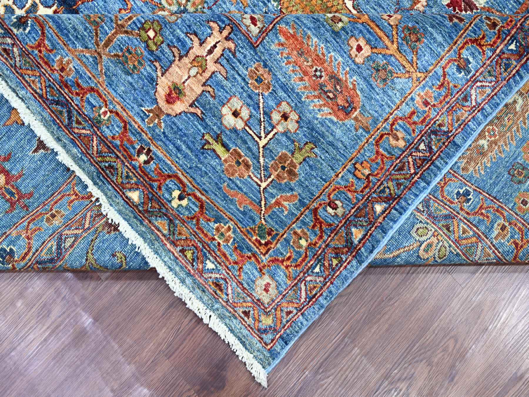 8'10"x11'10" Marlin Blue, Hand Knotted, Afghan Sultani with Pomegranate Design, Denser Weave, Vegetable Dyes, Soft Wool, Oriental Rug HR21260 - Image 6