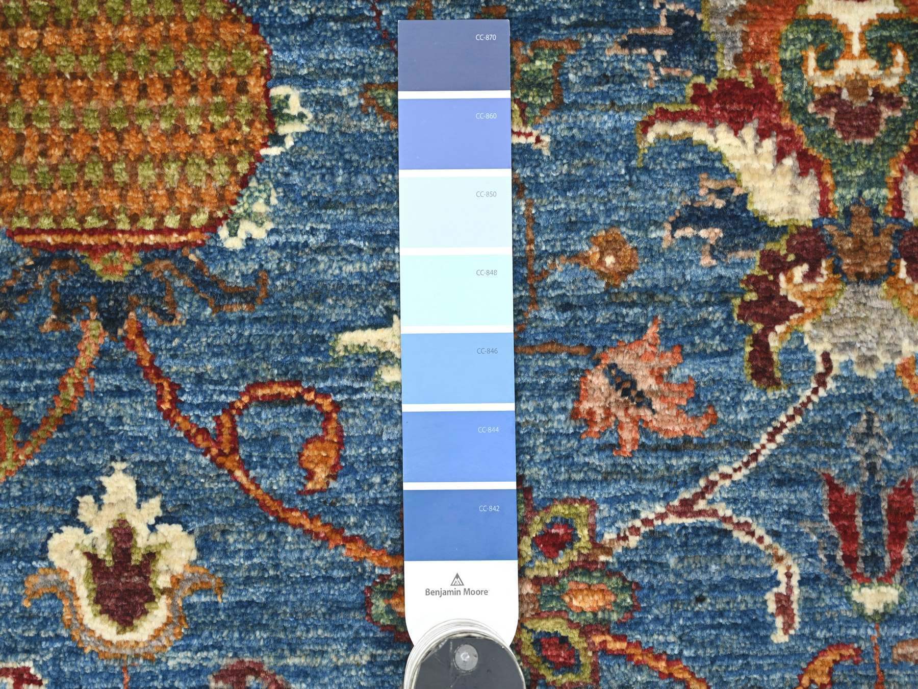 8'10"x11'10" Marlin Blue, Hand Knotted, Afghan Sultani with Pomegranate Design, Denser Weave, Vegetable Dyes, Soft Wool, Oriental Rug HR21260 - Image 7