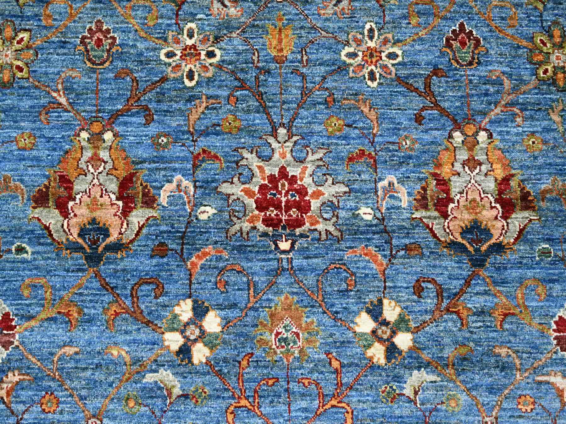 8'10"x11'10" Marlin Blue, Hand Knotted, Afghan Sultani with Pomegranate Design, Denser Weave, Vegetable Dyes, Soft Wool, Oriental Rug HR21260 - Image 8