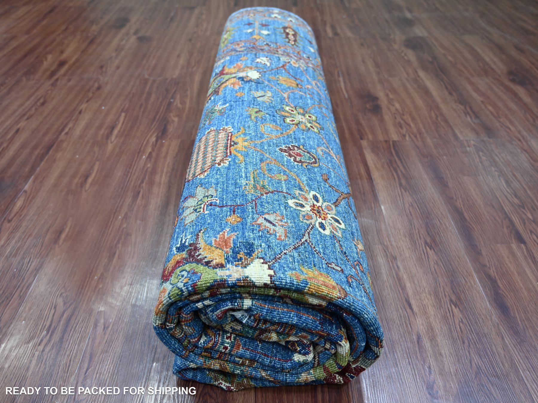 8'10"x11'10" Marlin Blue, Hand Knotted, Afghan Sultani with Pomegranate Design, Denser Weave, Vegetable Dyes, Soft Wool, Oriental Rug HR21260 - Image 9