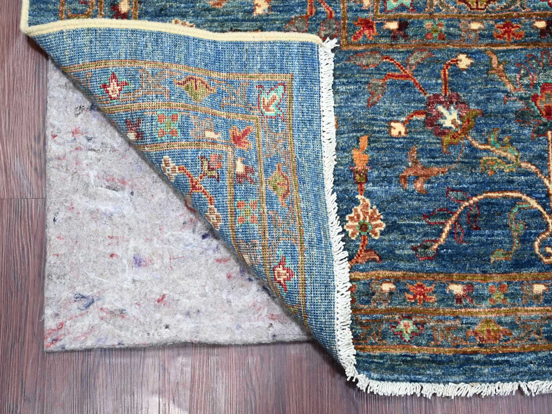 9'1"x12'2" Carolina Blue, Hand Knotted, Afghan Sultani with Pomegranate Design, Denser Weave, Vegetable Dyes, Soft Wool, Oriental Rug HR21262 - Image 4