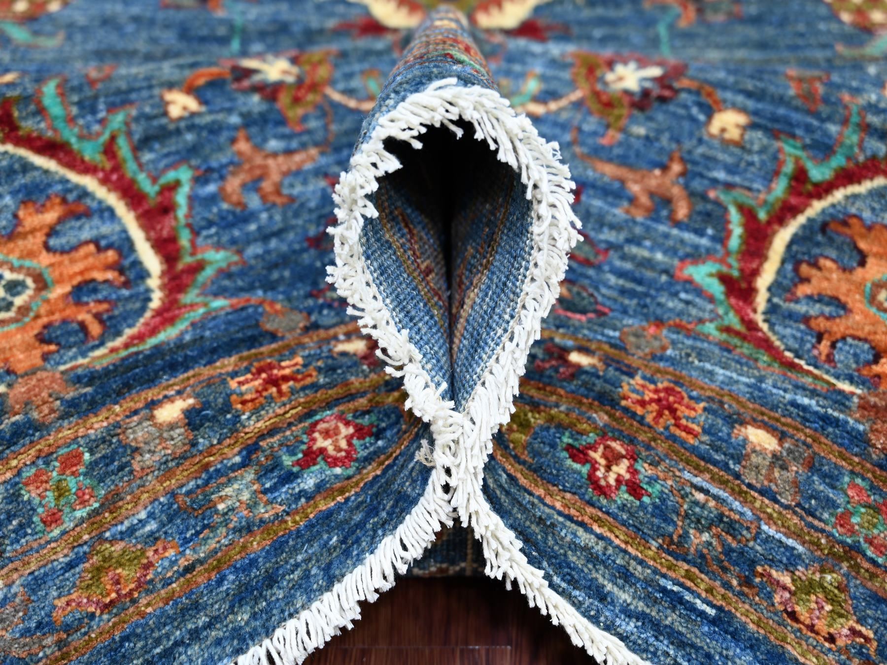 9'1"x12'2" Carolina Blue, Hand Knotted, Afghan Sultani with Pomegranate Design, Denser Weave, Vegetable Dyes, Soft Wool, Oriental Rug HR21262 - Image 5