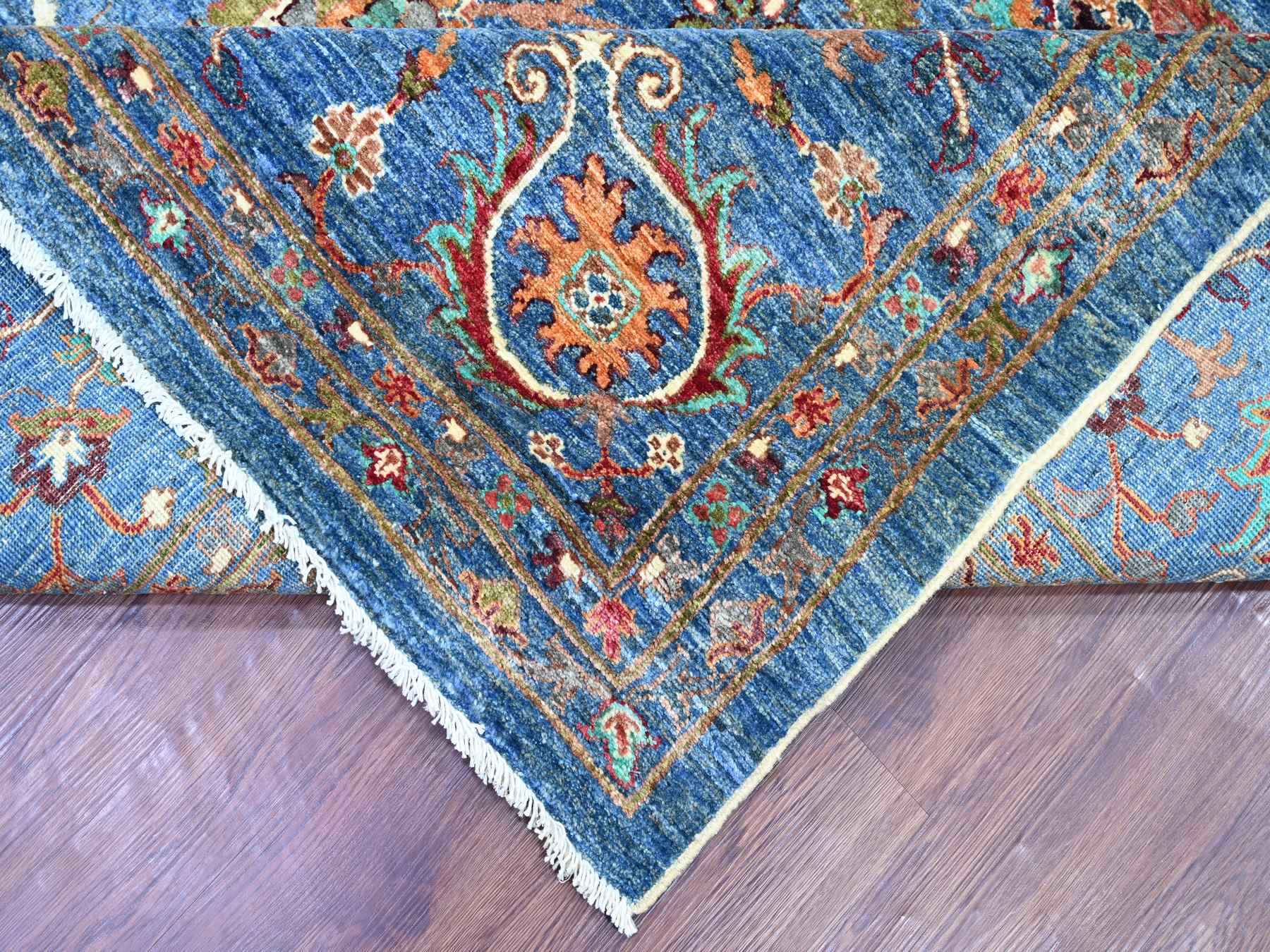 9'1"x12'2" Carolina Blue, Hand Knotted, Afghan Sultani with Pomegranate Design, Denser Weave, Vegetable Dyes, Soft Wool, Oriental Rug HR21262 - Image 6