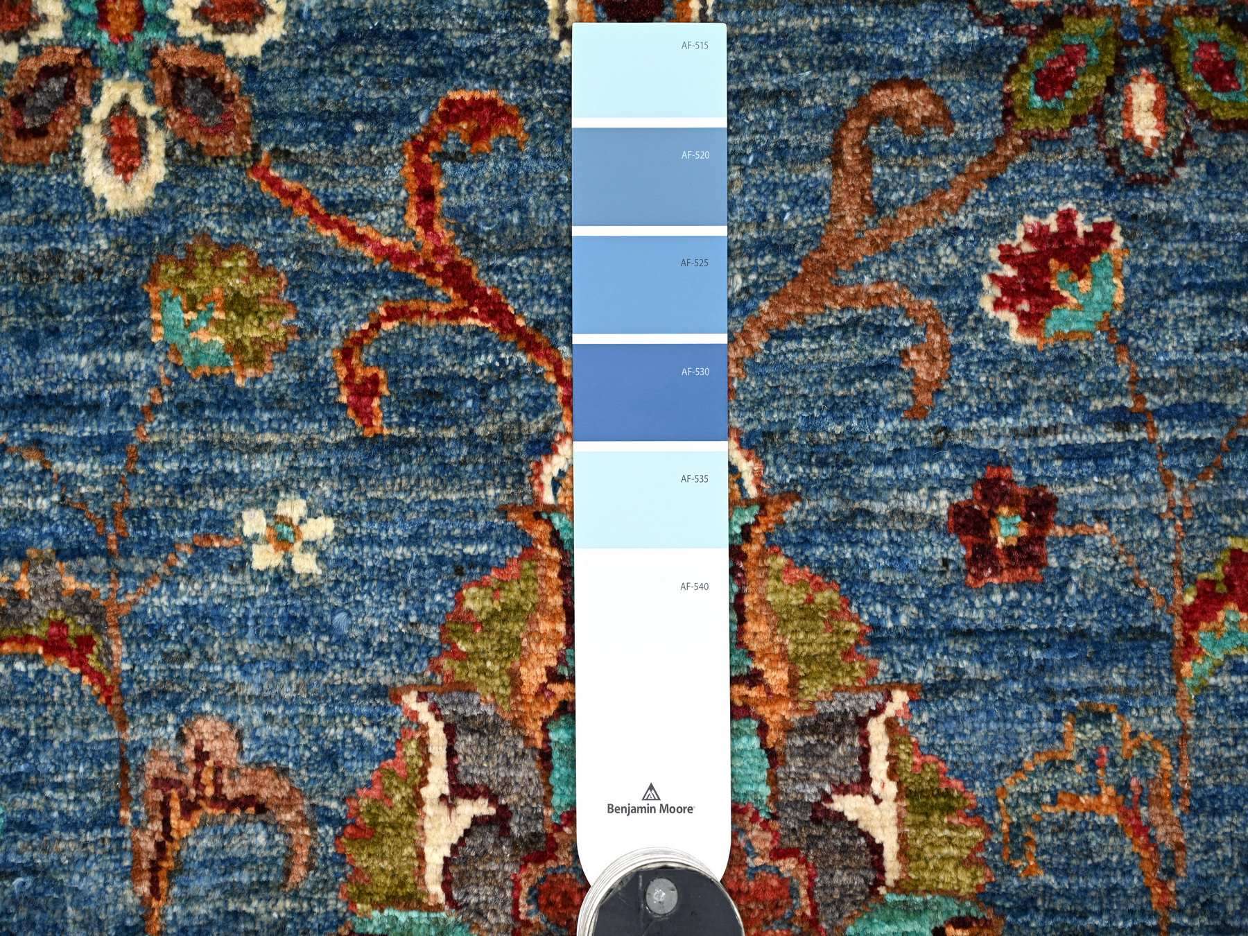9'1"x12'2" Carolina Blue, Hand Knotted, Afghan Sultani with Pomegranate Design, Denser Weave, Vegetable Dyes, Soft Wool, Oriental Rug HR21262 - Image 7