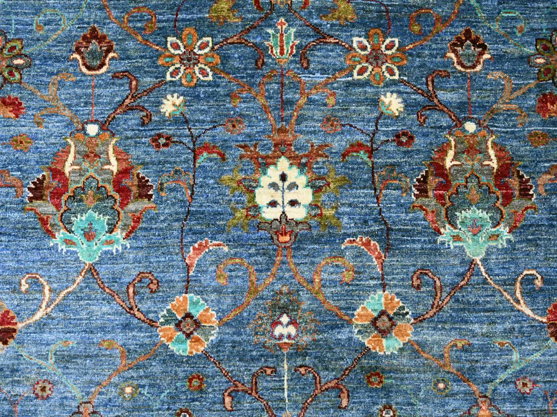 9'1"x12'2" Carolina Blue, Hand Knotted, Afghan Sultani with Pomegranate Design, Denser Weave, Vegetable Dyes, Soft Wool, Oriental Rug HR21262 - Image 8