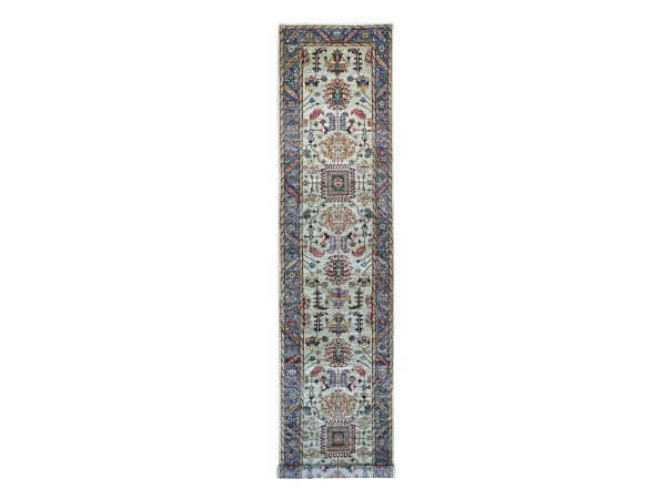 3'1"x15'9" Light Green, Aryana Collection, Heriz Design, Hand Knotted, High Mountain Wool, Soft Pile, Vegetable Dyes, Densely Woven, XL Runner, Oriental Rug HR21266