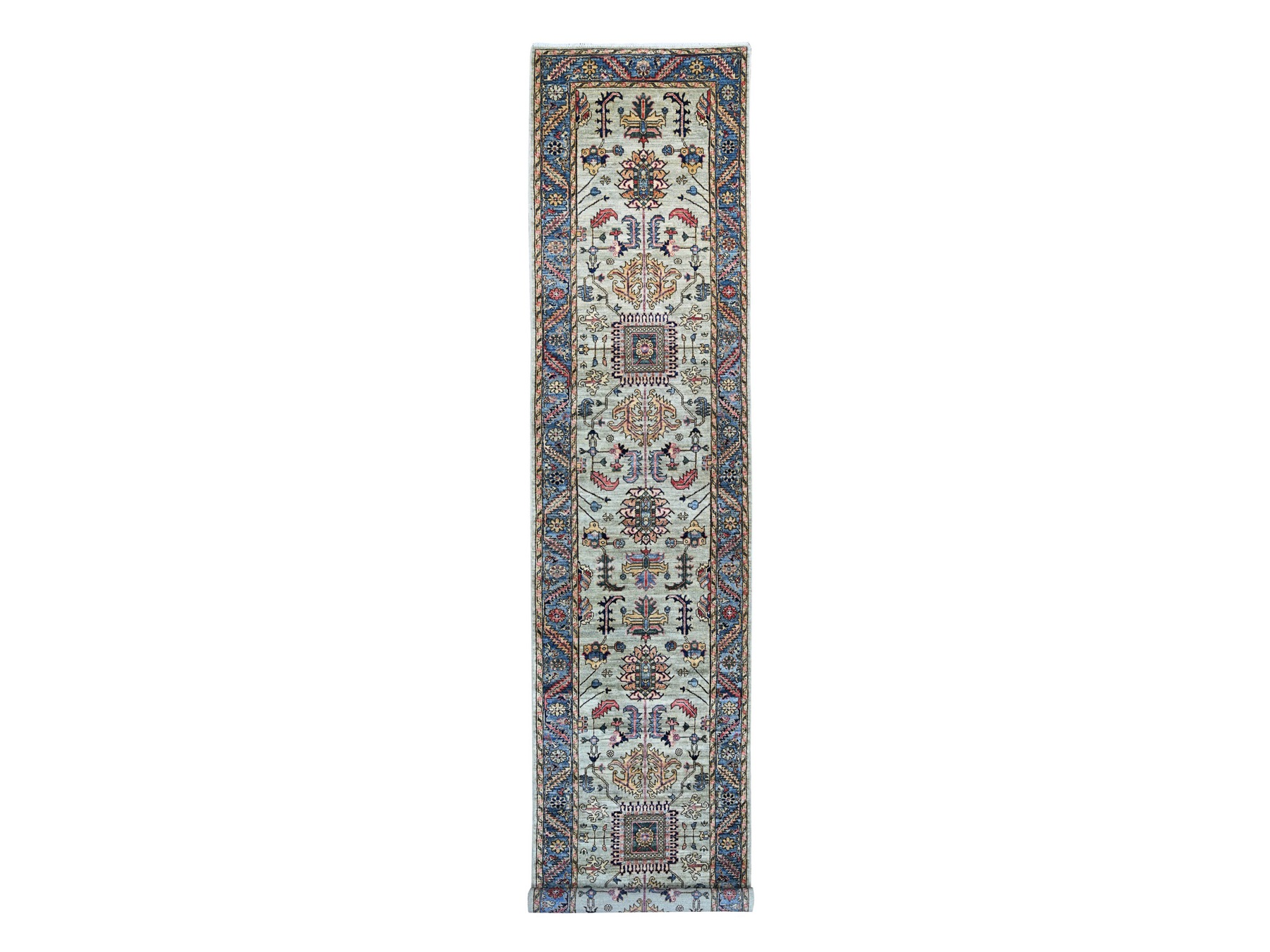 3'1"x15'9" Light Green, Aryana Collection, Heriz Design, Hand Knotted, High Mountain Wool, Soft Pile, Vegetable Dyes, Densely Woven, XL Runner, Oriental Rug HR21266